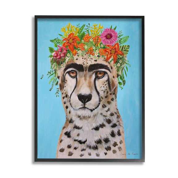 Stupell Industries Flowery Glam Portrait Cheetah Leopard Wearing Makeup, 24 x 30, Design by Coco de Paris