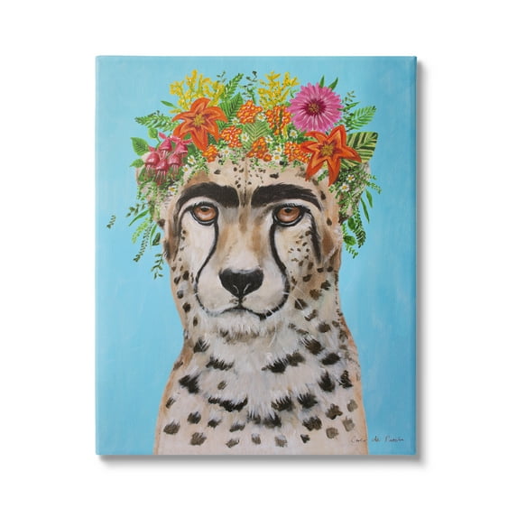 Stupell Industries Flowery Glam Portrait Cheetah Leopard Wearing Makeup Paintings Gallery-Wrapped Canvas Print Wall Art, 36x48, by Coco de Paris