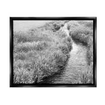 Stupell Industries Flowing Beach Canal Landscape Photography Black Floater Framed Canvas Art Print Wall Art, 21 x 17