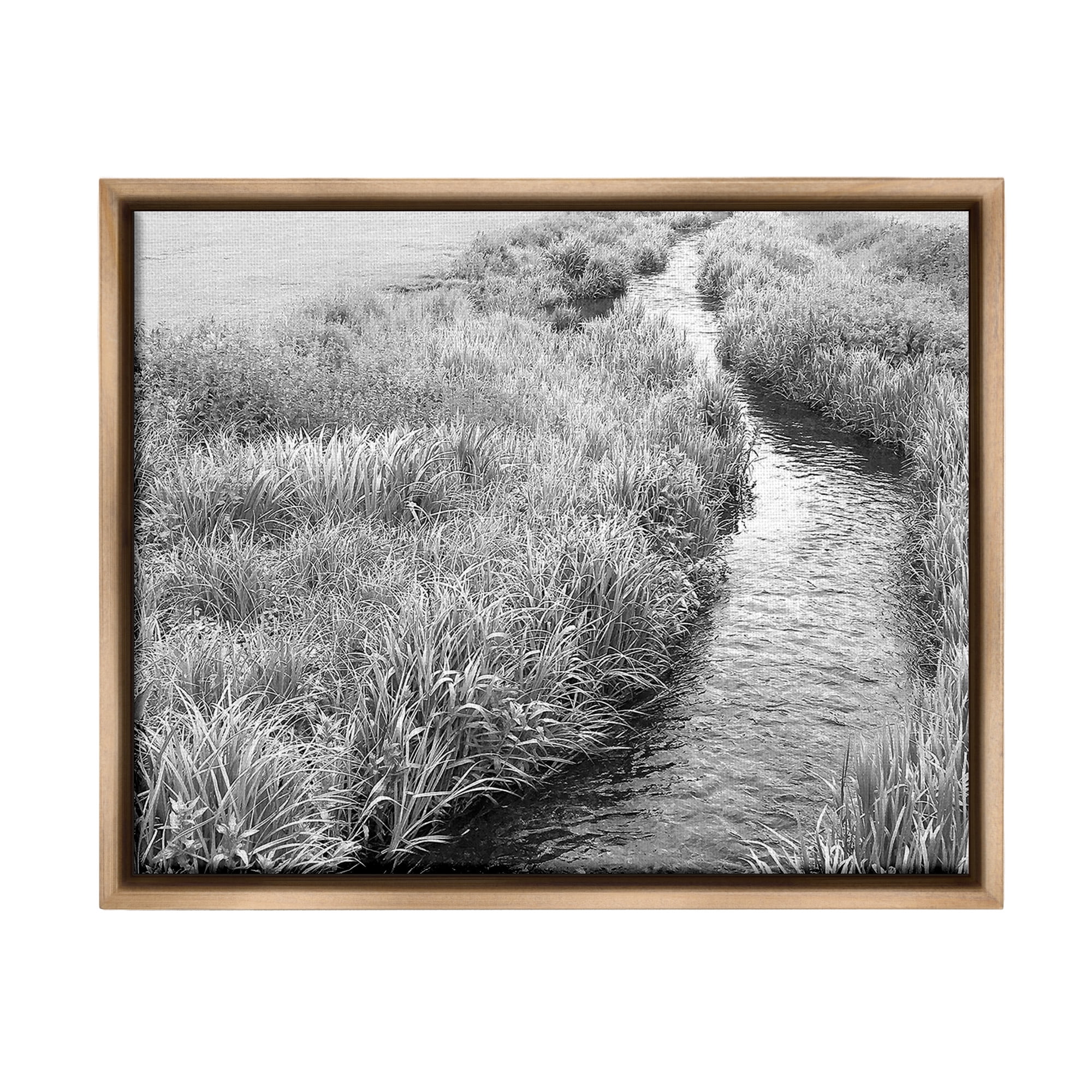 Stupell Industries Flowing Beach Canal Landscape Photography Brown Floater Framed Canvas Art Print Wall Art, 21 x 17