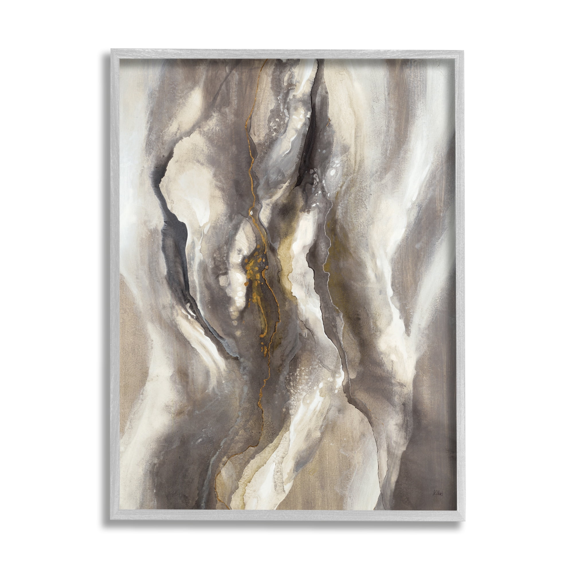Stupell Industries Flowing Cloudy Grey Abstraction Dark Shadows Yellow Highlights,16 x 20,Designed by K. Nari
