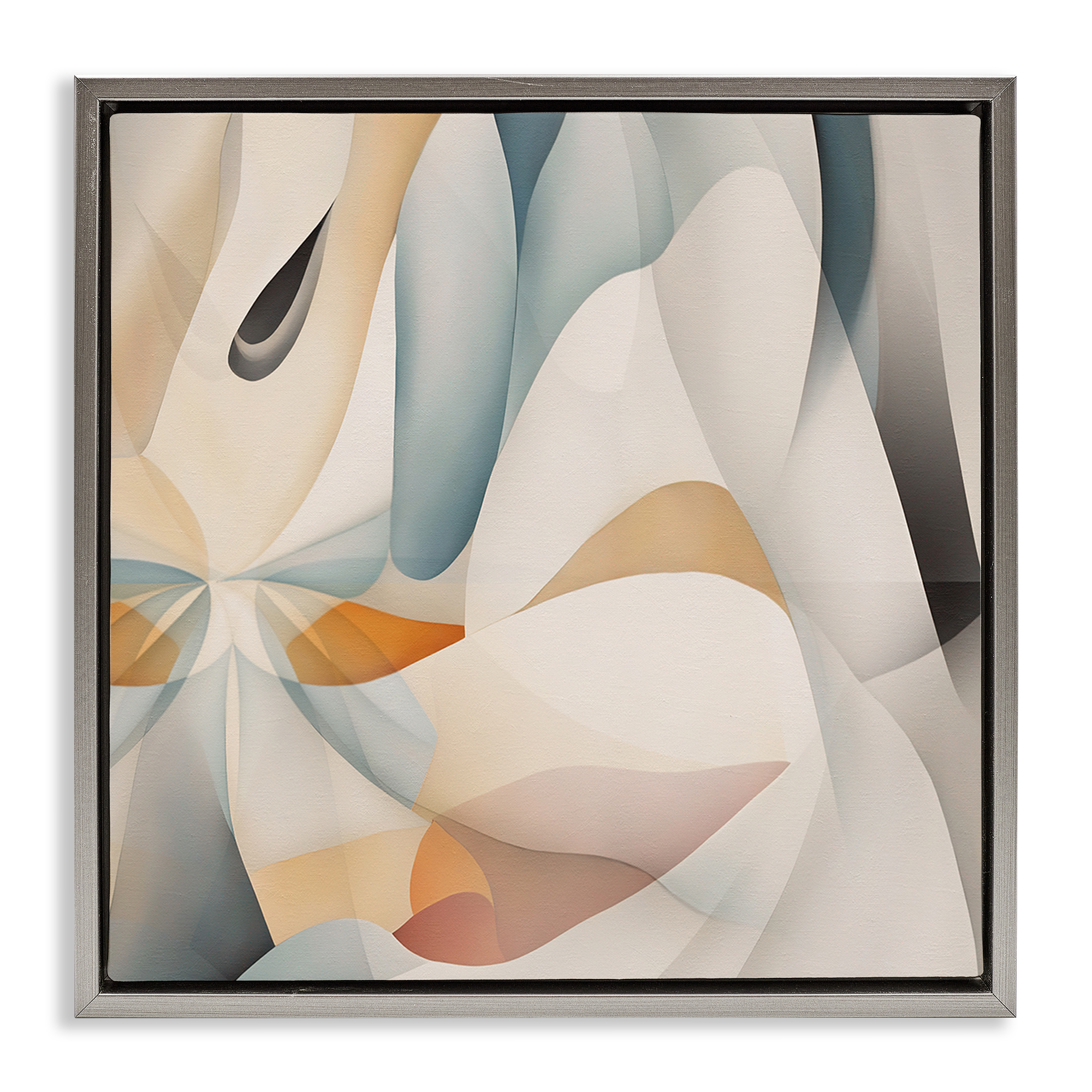 Stupell Industries Flowing Curved Shapes Abstract Painting Gray Floater Framed Canvas Art Print Wall Art, 18 x 18