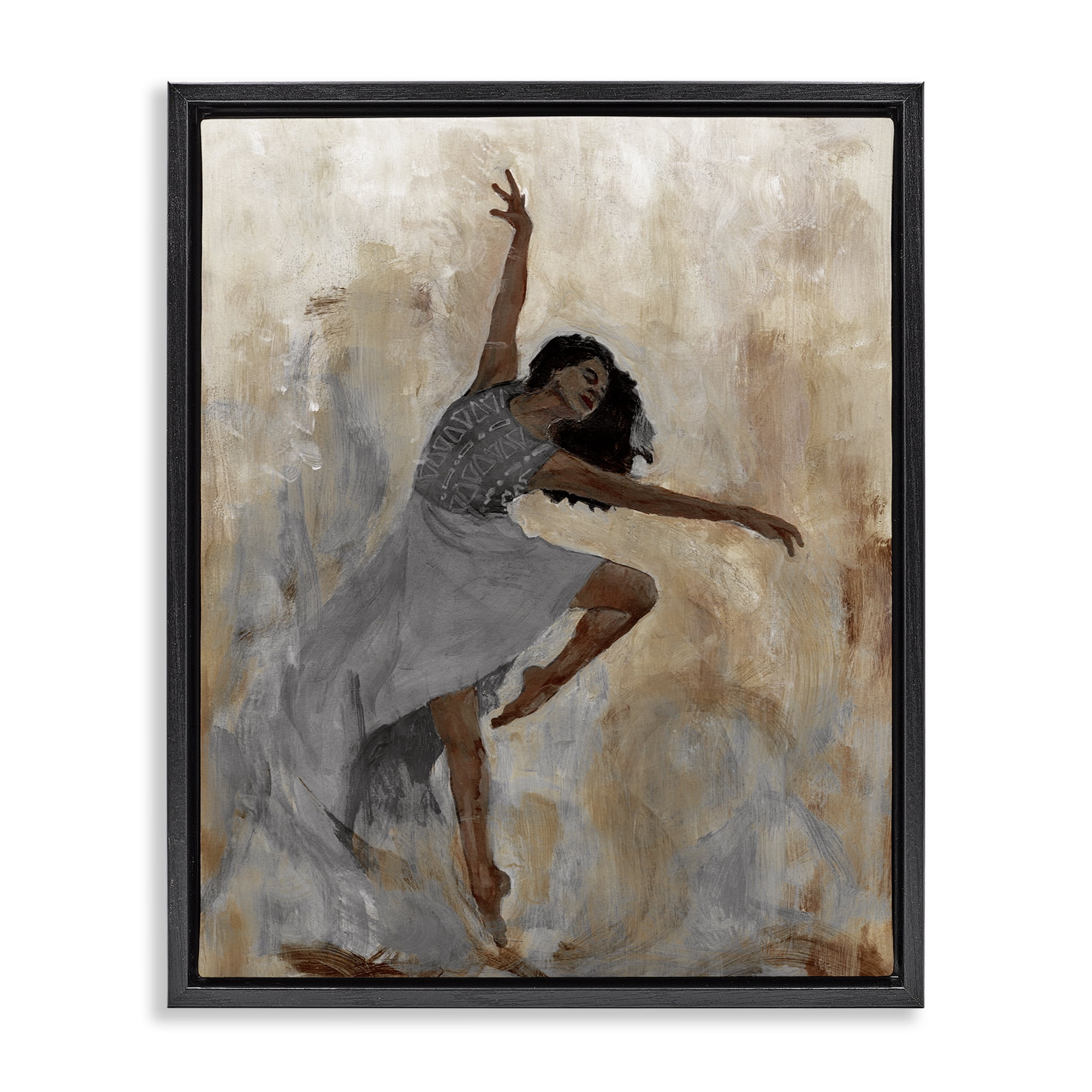Stupell Industries Flowing Dancer Woman Novelty Painting Black Floater Framed Art Print Wall Art, 25 x 31