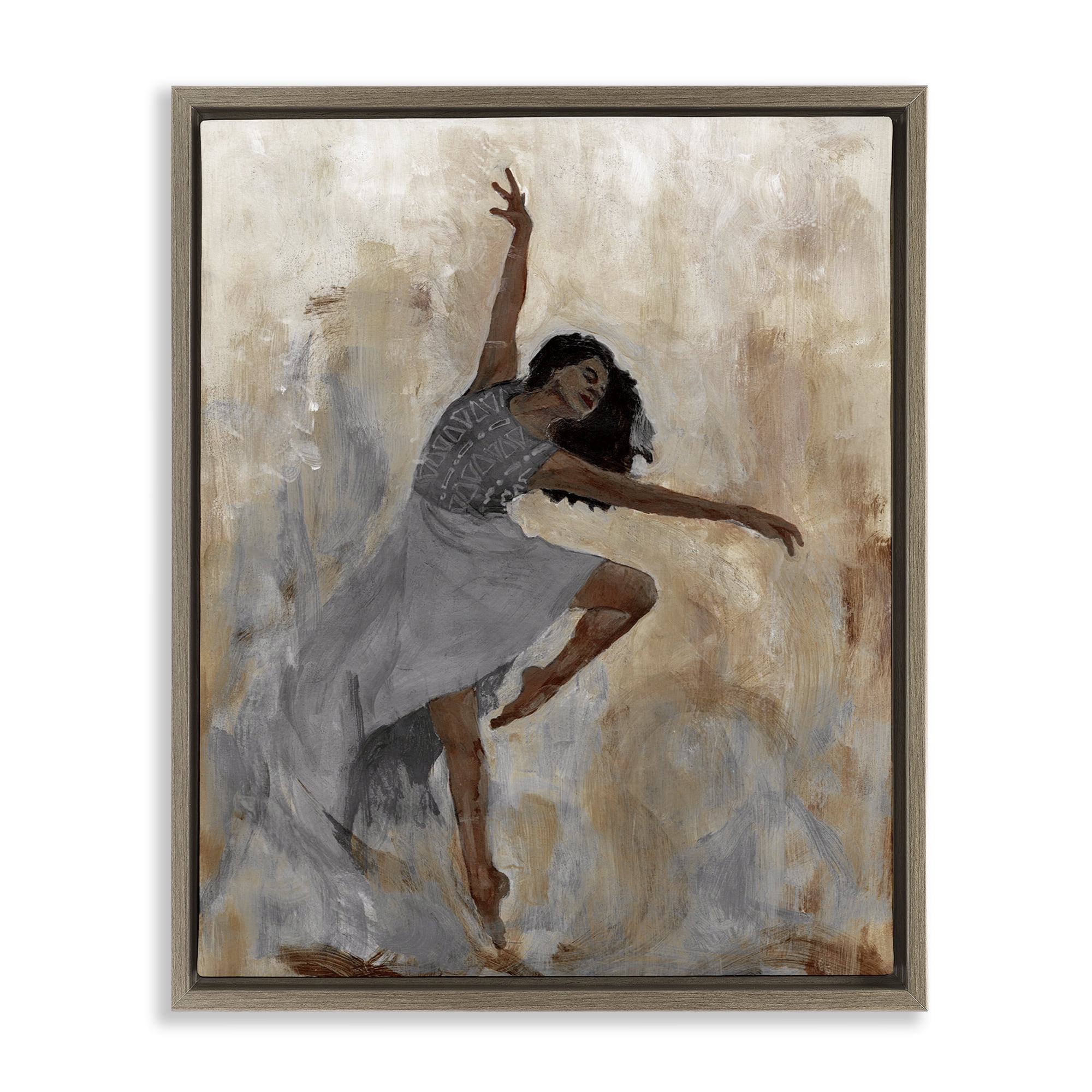 Stupell Industries Flowing Dancer Woman Novelty Painting Brown Floater Framed Art Print Wall Art, 17 x 21