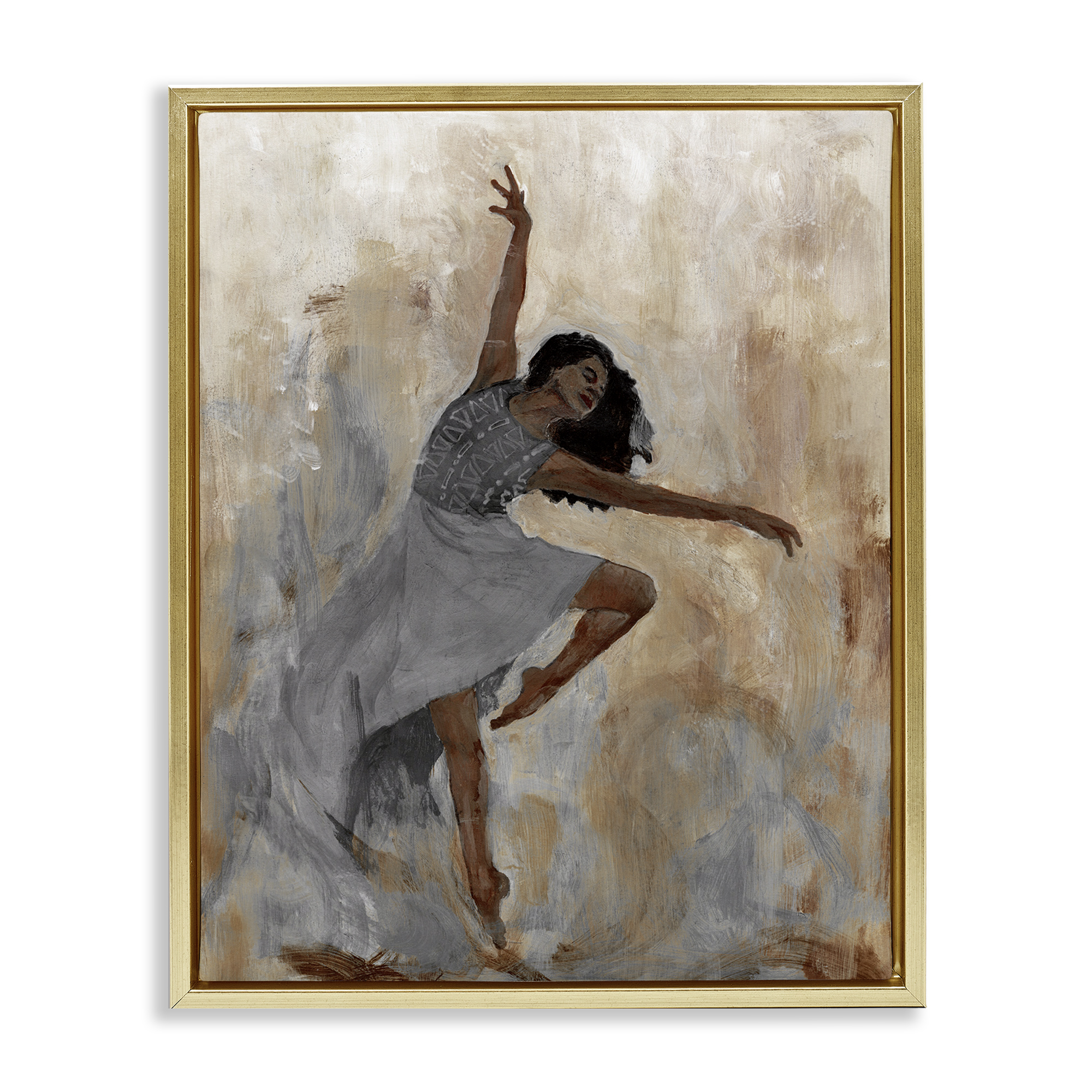 Stupell Industries Flowing Dancer Woman Novelty Painting Gold Floater Framed Art Print Wall Art, 17 x 21