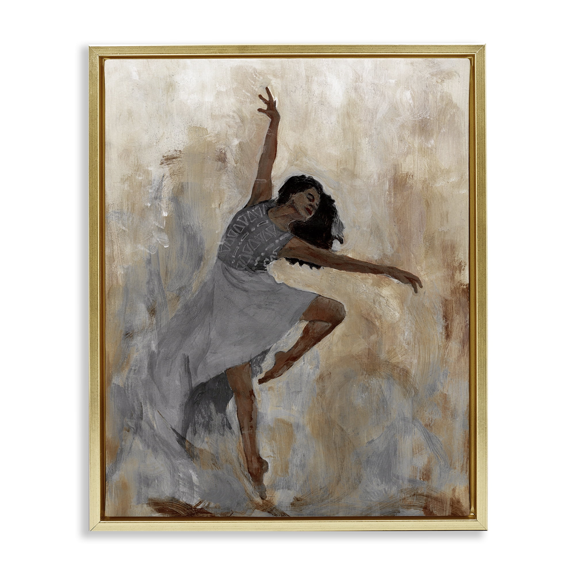 Stupell Industries Flowing Dancer Woman Novelty Painting Gold Floater Framed Art Print Wall Art, 25 x 31