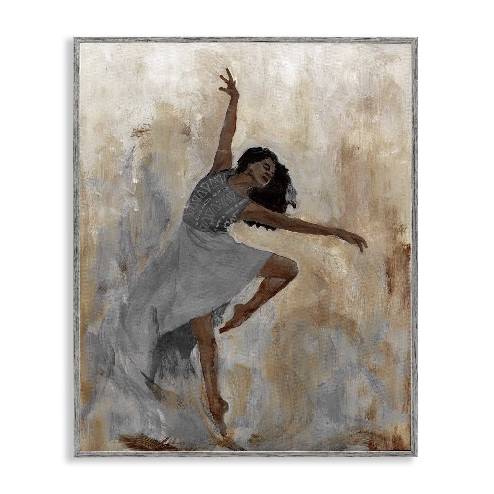 Stupell Industries Flowing Dancer Woman Novelty Painting Gray Framed Art Print Wall Art, 11 x 14