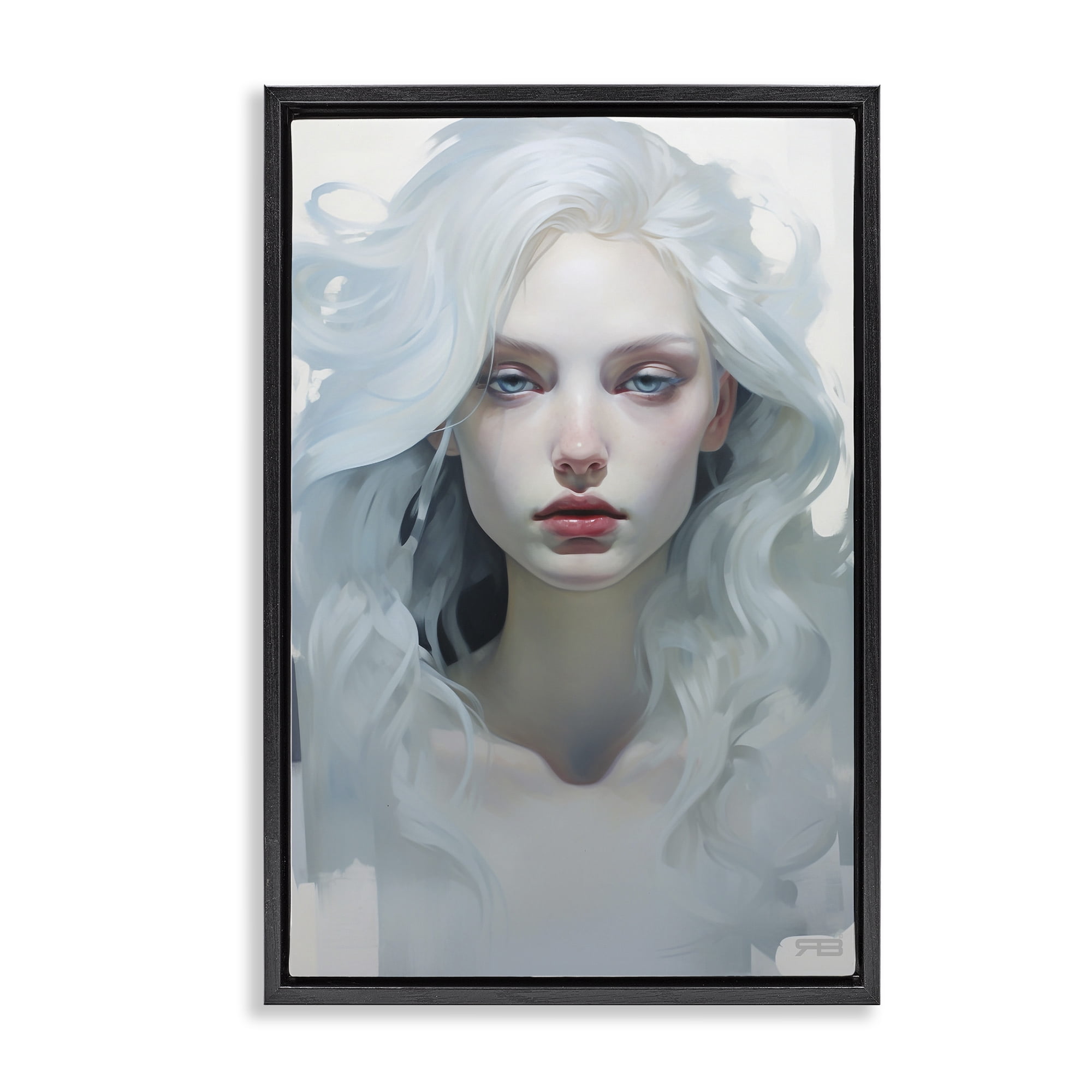 Stupell Industries Flowing Hair Visage Novelty Painting Black Floater Framed Art Print Wall Art, 17 x 25