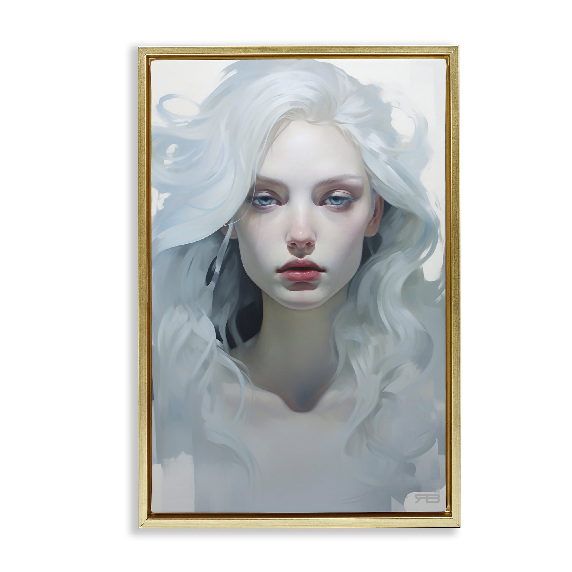 Stupell Industries Flowing Hair Visage Novelty Painting Gold Floater Framed Art Print Wall Art, 21 x 31