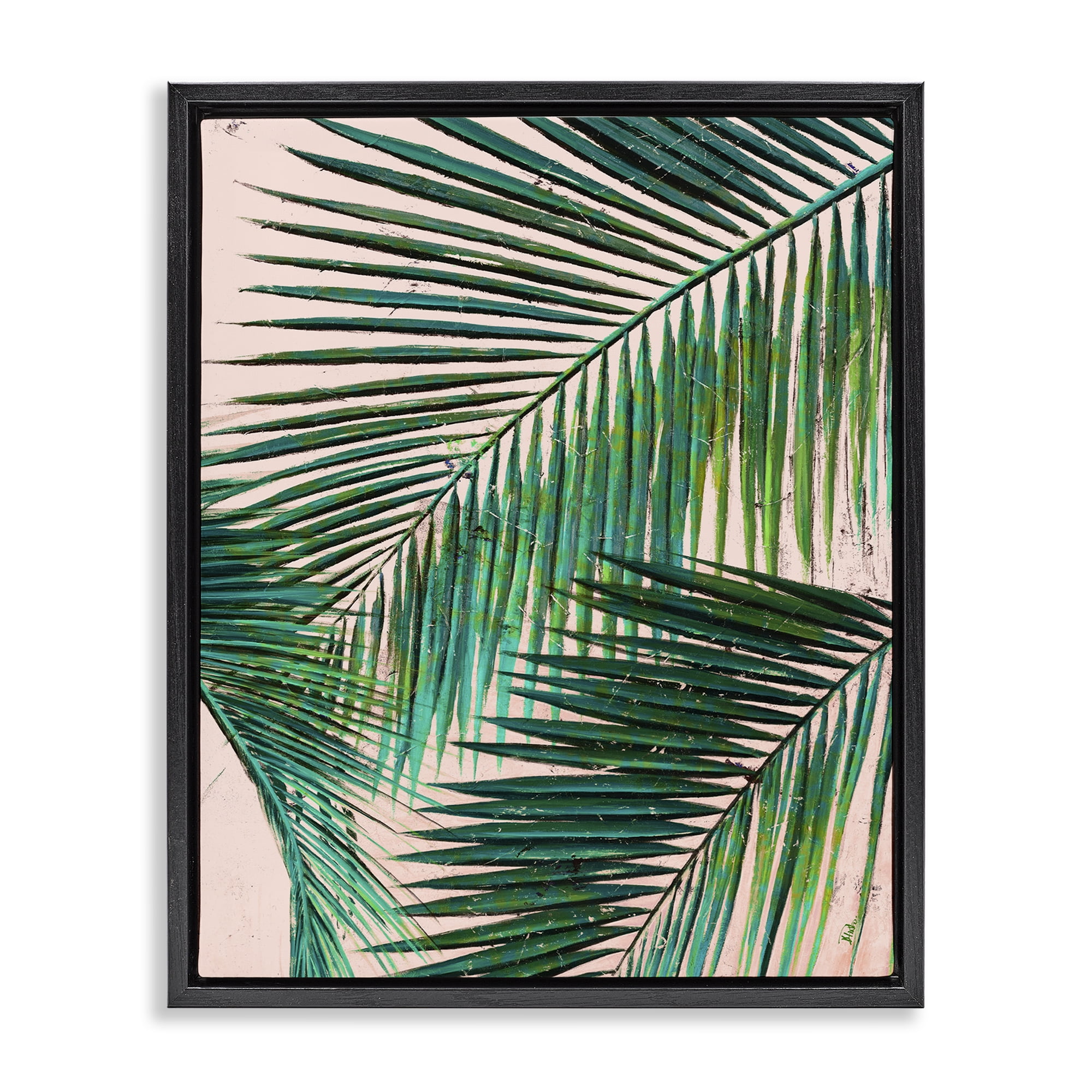 Stupell Industries Flowing Palm Fronds Botanical & Floral Painting Black Floater Framed Canvas Art Print Wall Art, 17 x 21