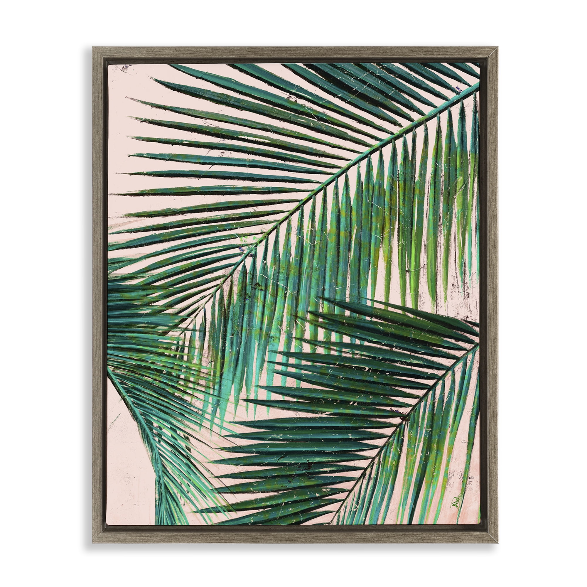Stupell Industries Flowing Palm Fronds Botanical & Floral Painting Brown Floater Framed Canvas Art Print Wall Art, 17 x 21