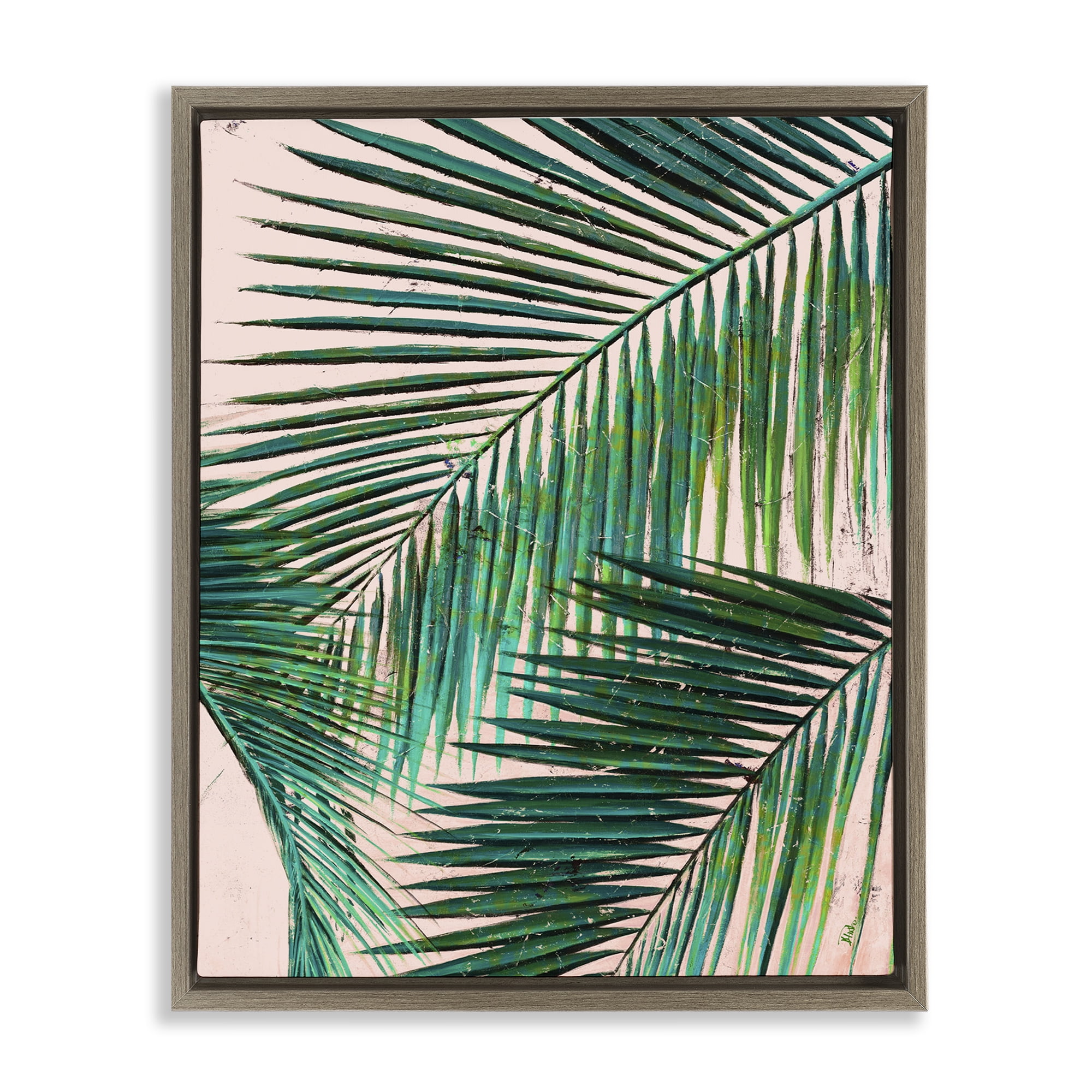 Stupell Industries Flowing Palm Fronds Botanical & Floral Painting Brown Floater Framed Canvas Art Print Wall Art, 25 x 31