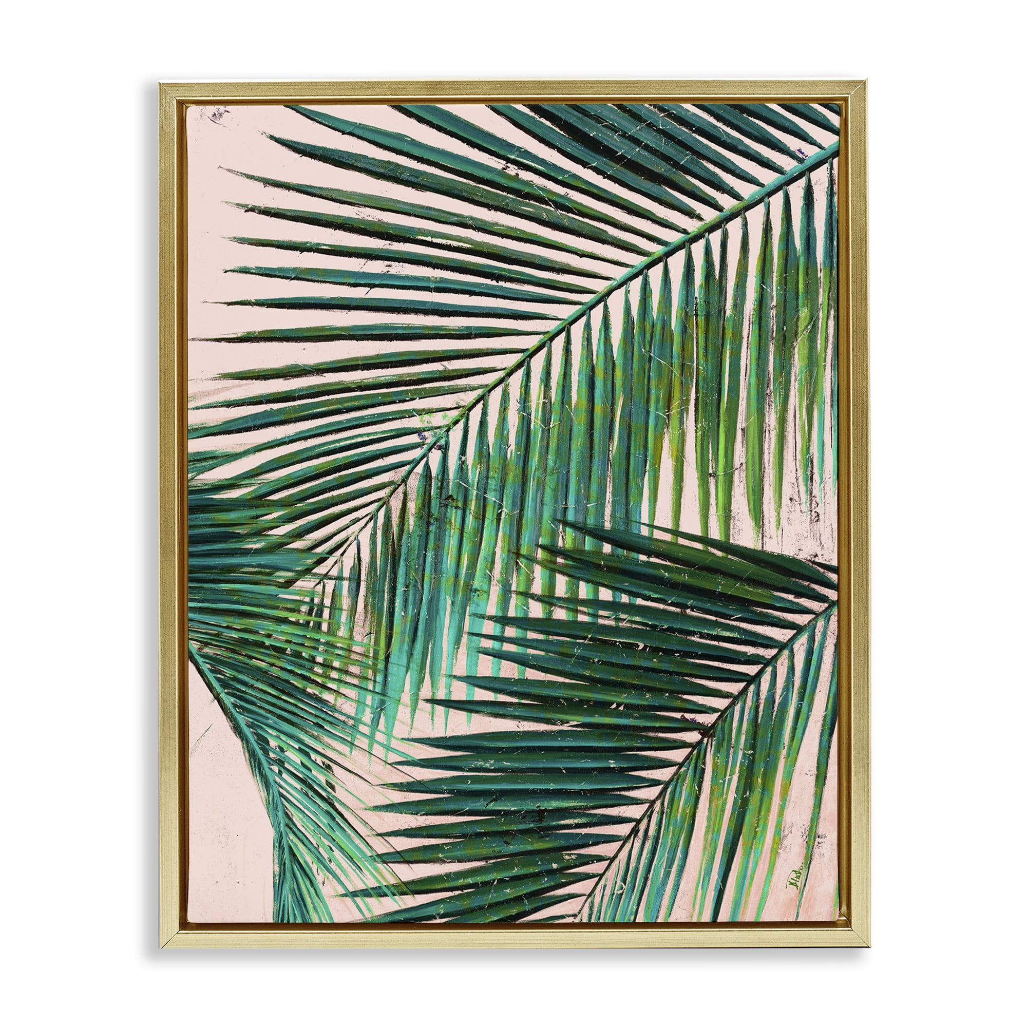 Flowing Palm Fronds Green and Gold Canvas Wall Art, 17 x 21