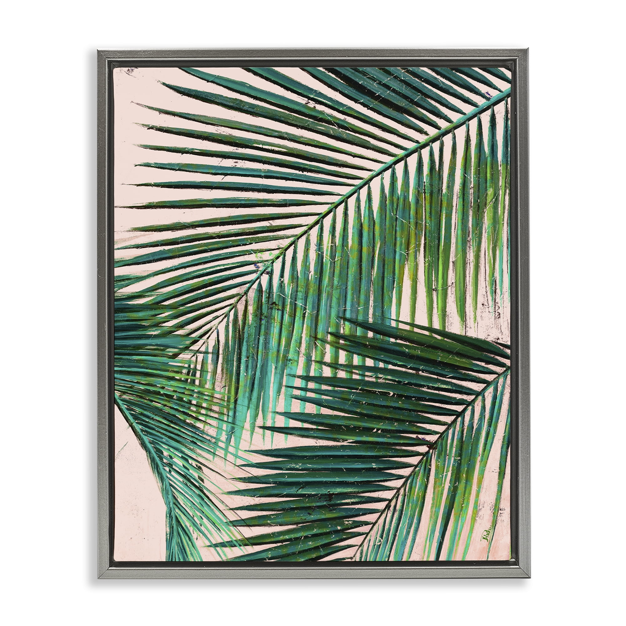 Stupell Industries Flowing Palm Fronds Botanical & Floral Painting Gray Floater Framed Canvas Art Print Wall Art, 25 x 31