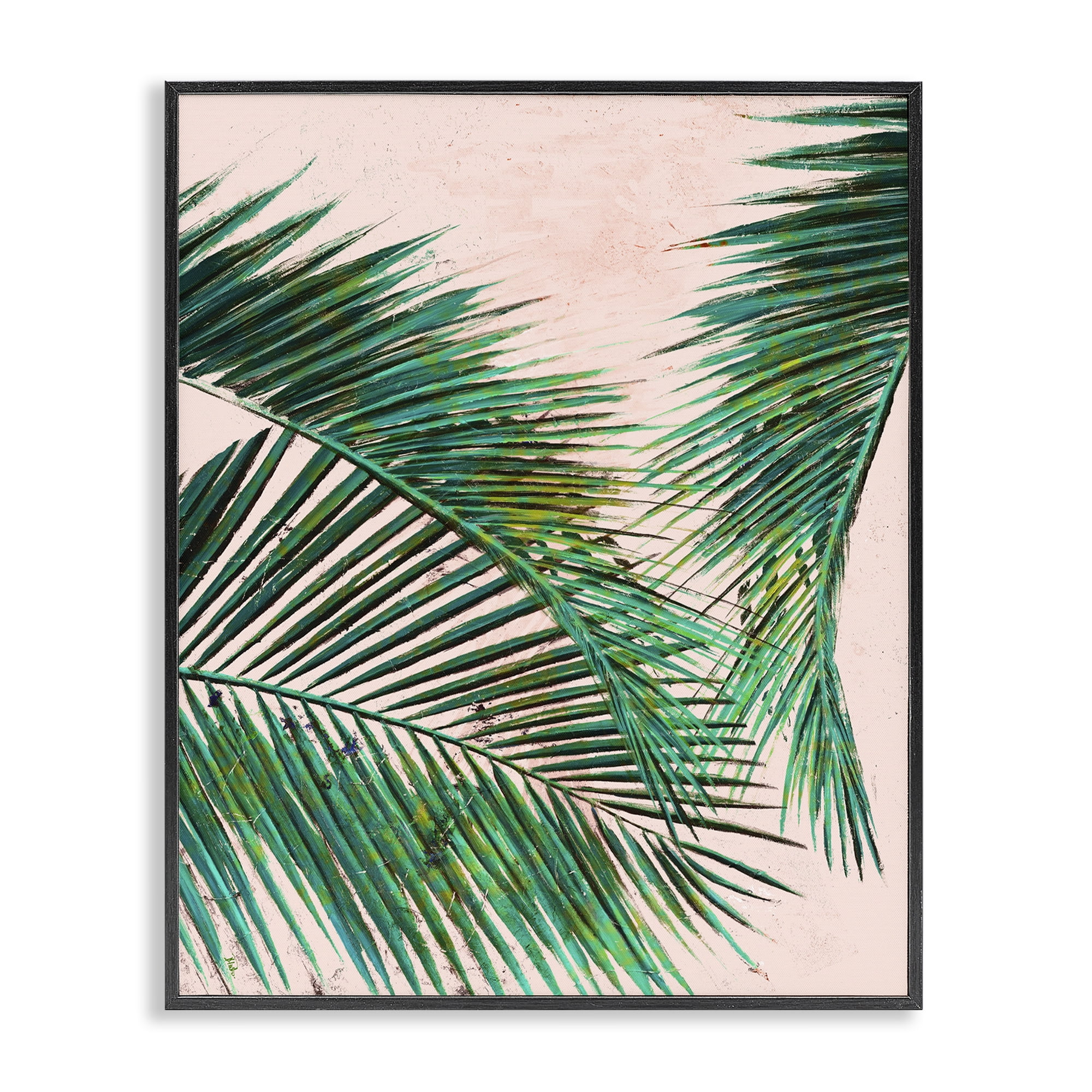 Stupell Industries Flowing Palms on Pink Botanical & Floral Painting Black Framed Art Print Wall Art, 16 x 20