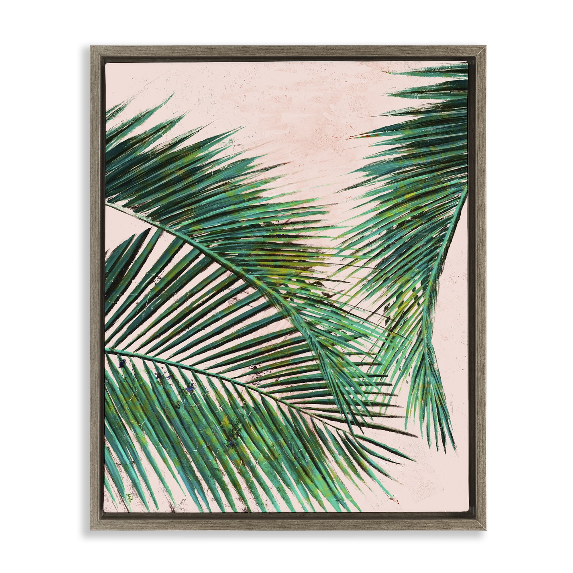 Stupell Industries Flowing Palms on Pink Botanical & Floral Painting Brown Floater Framed Canvas Art Print Wall Art, 25 x 31