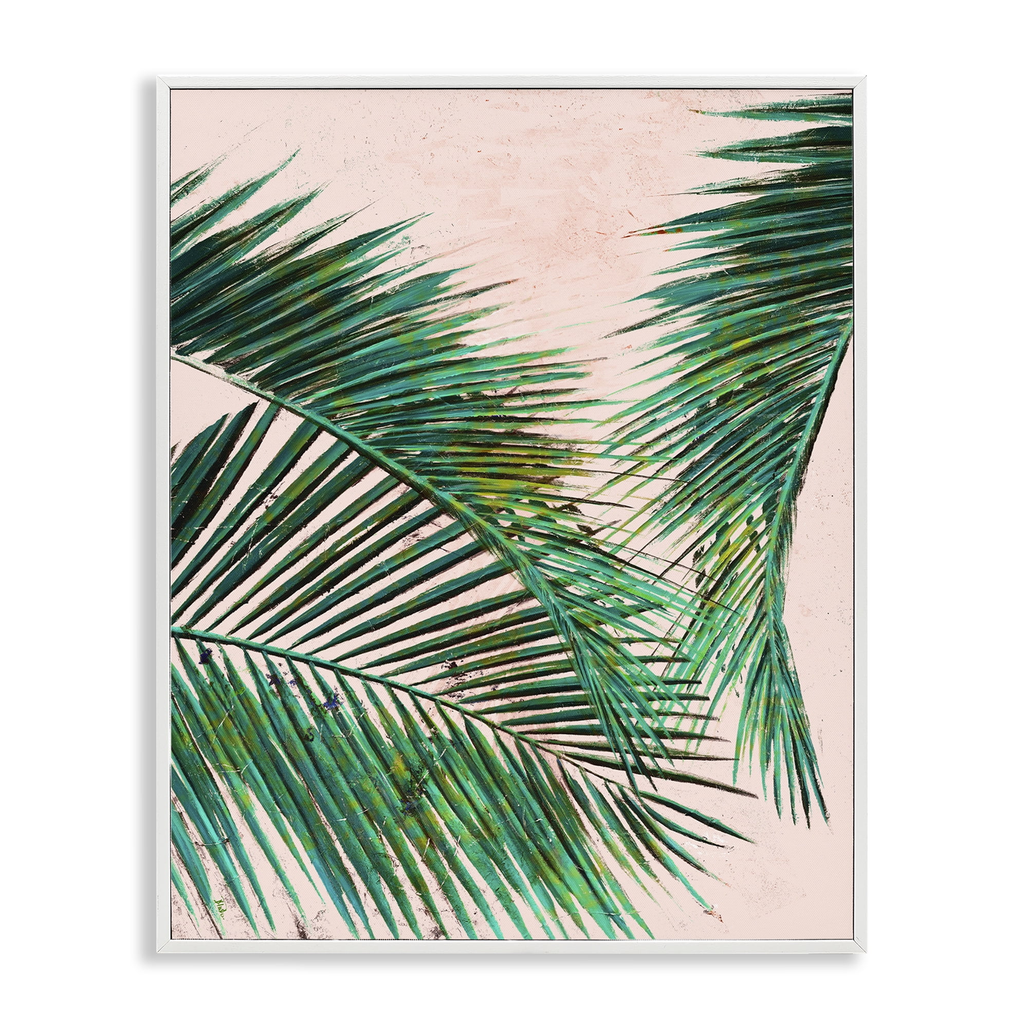 Stupell Industries Flowing Palms on Pink Botanical & Floral Painting White Framed Art Print Wall Art, 16 x 20