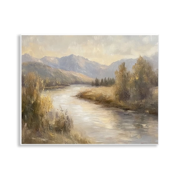 Stupell Industries Flowing River & Distant Mountains Landscape & Nature Painting Unframed Art Print Wall Art, 14 x 11