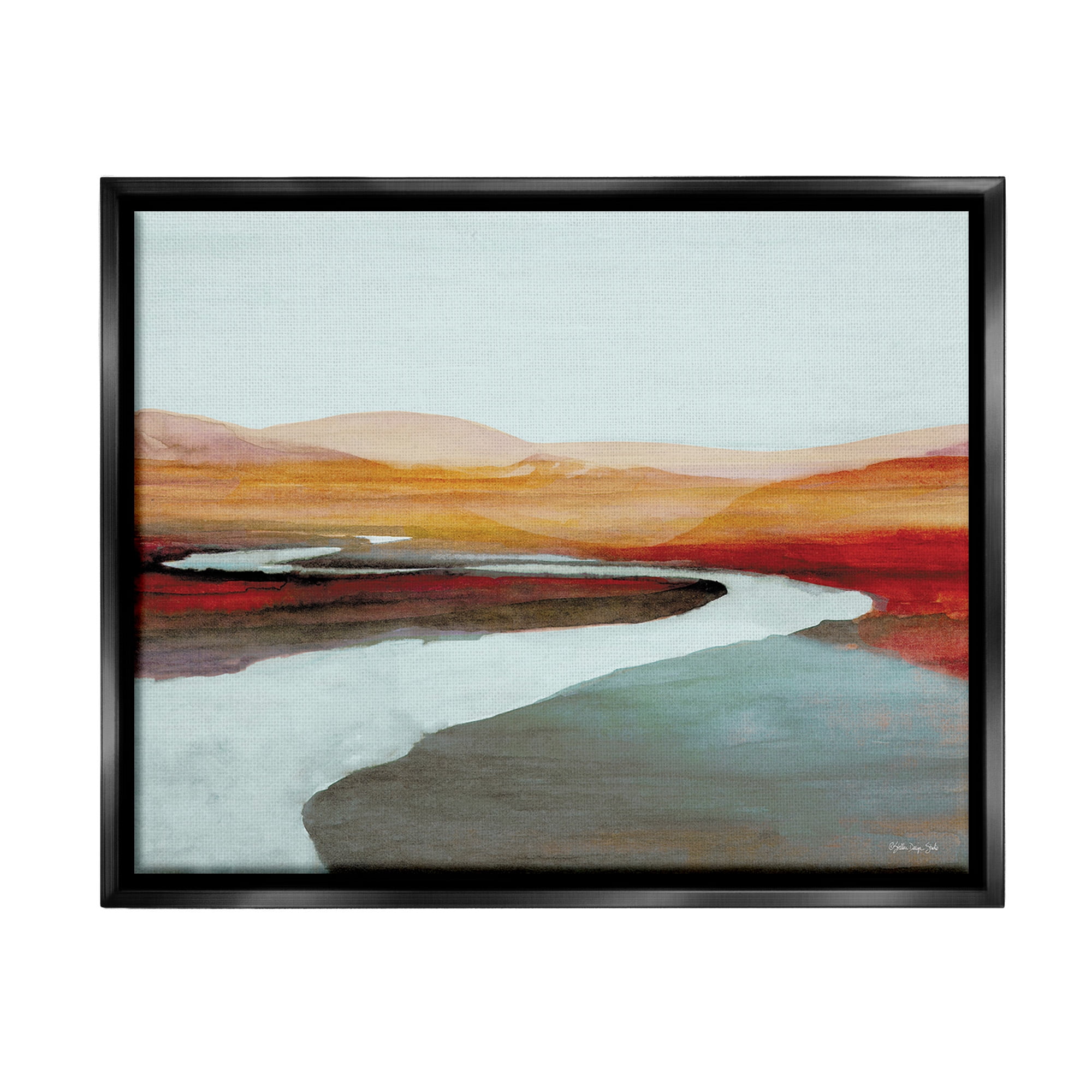 Stupell Industries Flowing River Landscape Landscape Painting Black Floater Framed Canvas Art Print Wall Art, 31 x 25