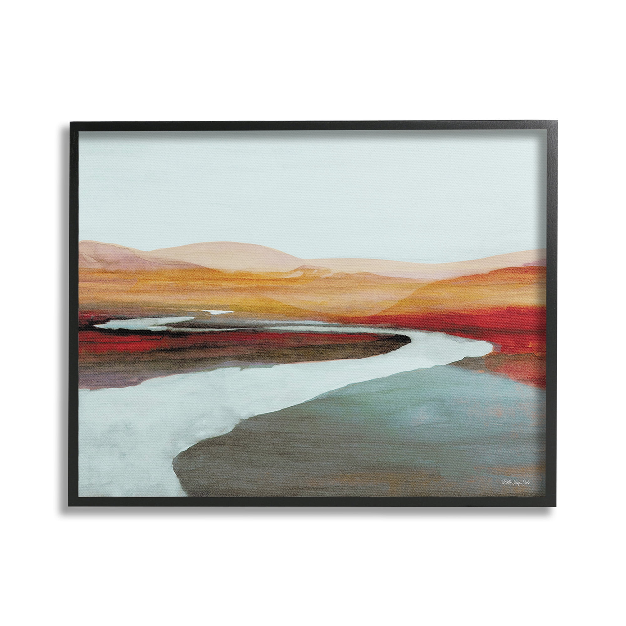 Stupell Industries Flowing River Landscape Landscape Painting Black Framed Art Print Wall Art, 30 x 24