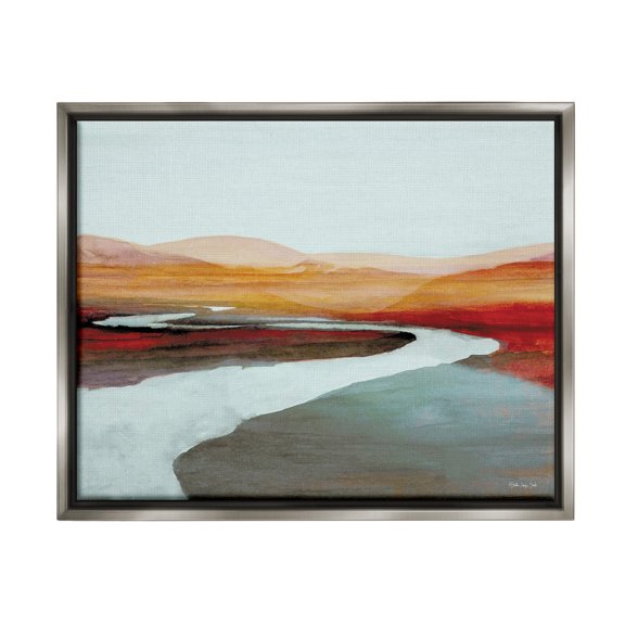 Stupell Industries Flowing River Landscape Landscape Painting Gray Floater Framed Canvas Art Print Wall Art, 21 x 17