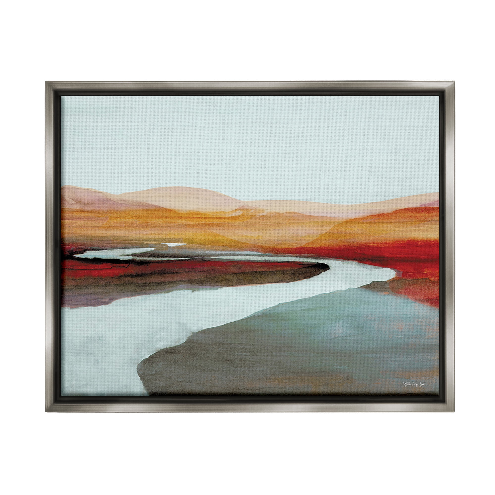 Stupell Industries Flowing River Landscape Landscape Painting Gray Floater Framed Canvas Art Print Wall Art, 31 x 25