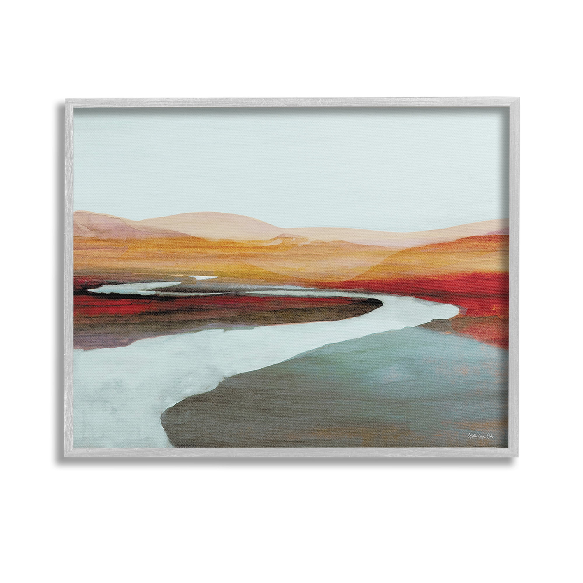Stupell Industries Flowing River Landscape Landscape Painting Gray Framed Art Print Wall Art, 14 x 11