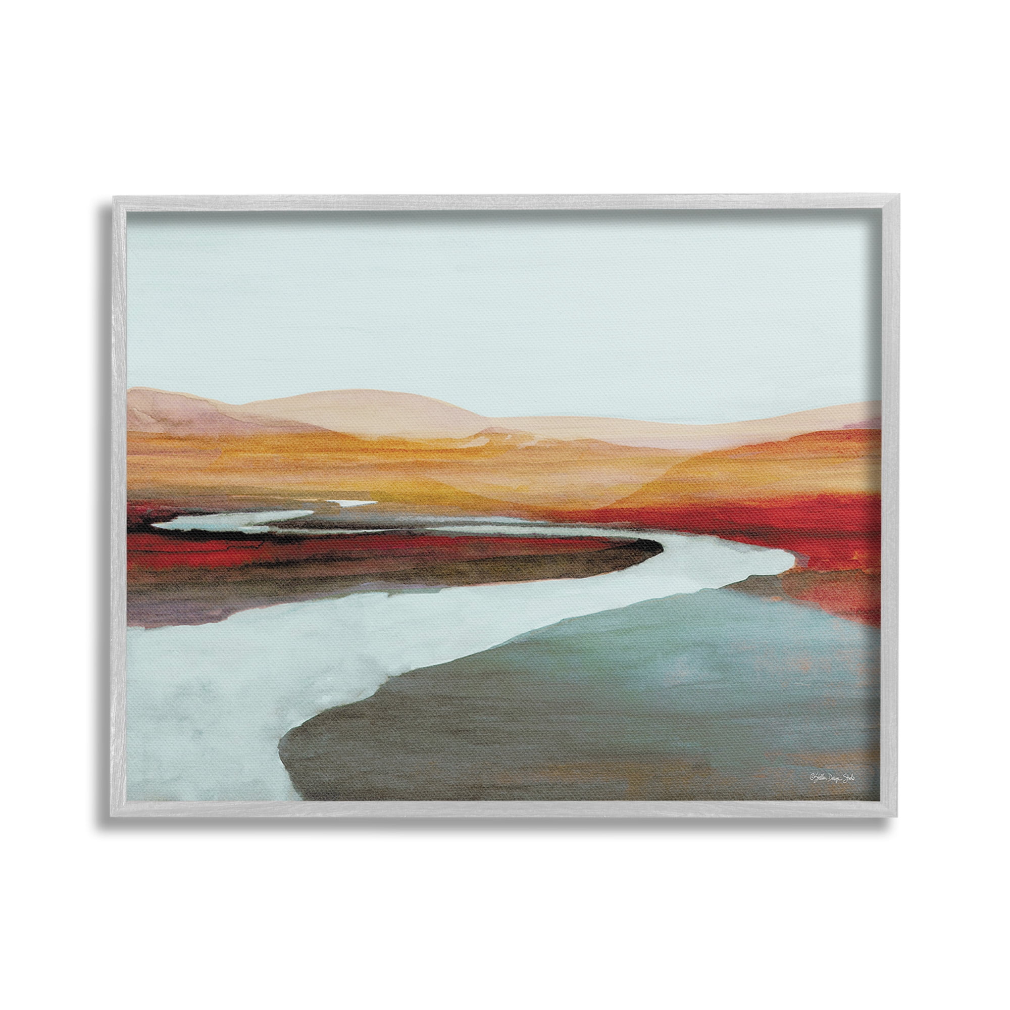 Stupell Industries Flowing River Landscape Landscape Painting Gray Framed Art Print Wall Art, 30 x 24