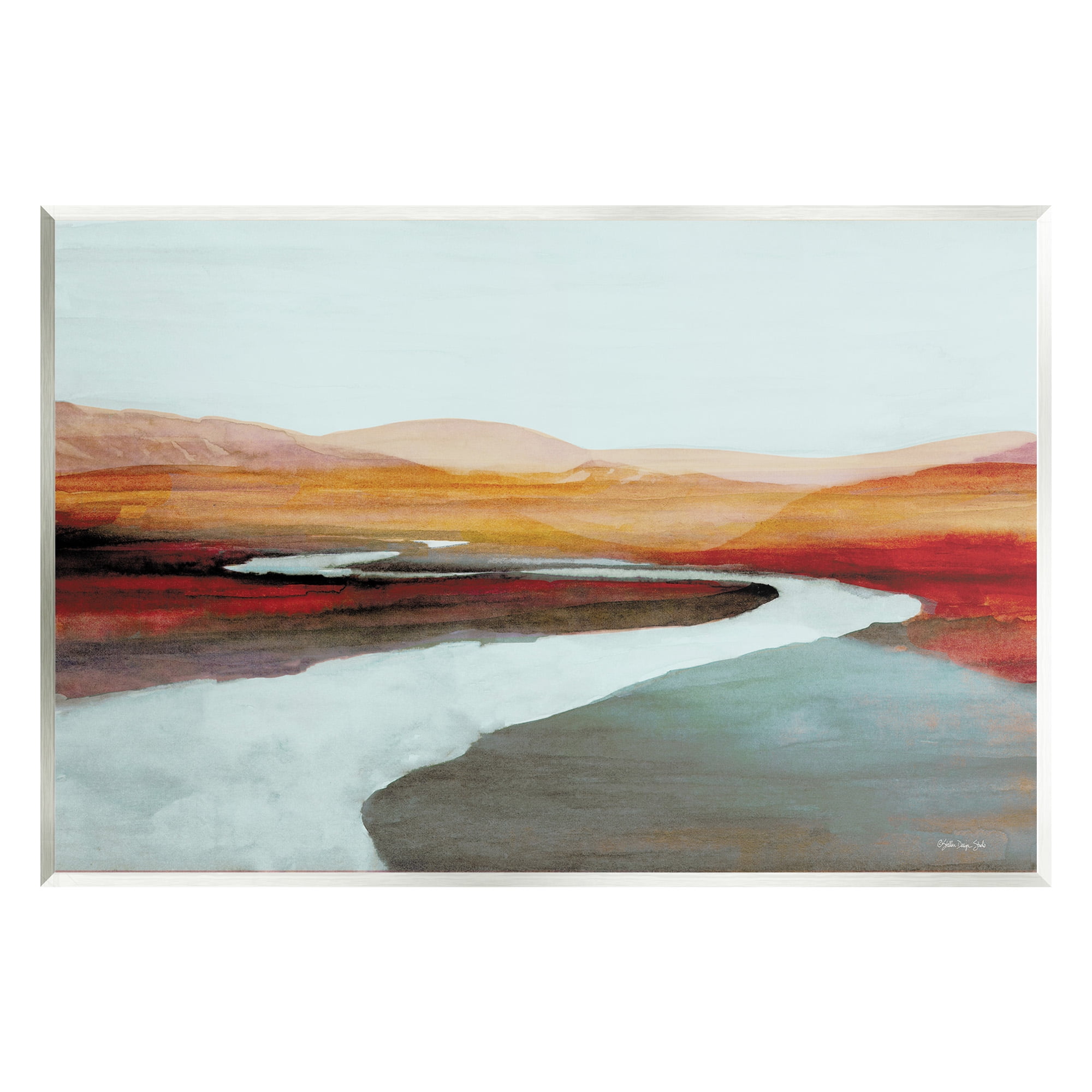 Stupell Industries Flowing River Landscape Landscape Painting Unframed Art Print Wall Art, 19 x 13