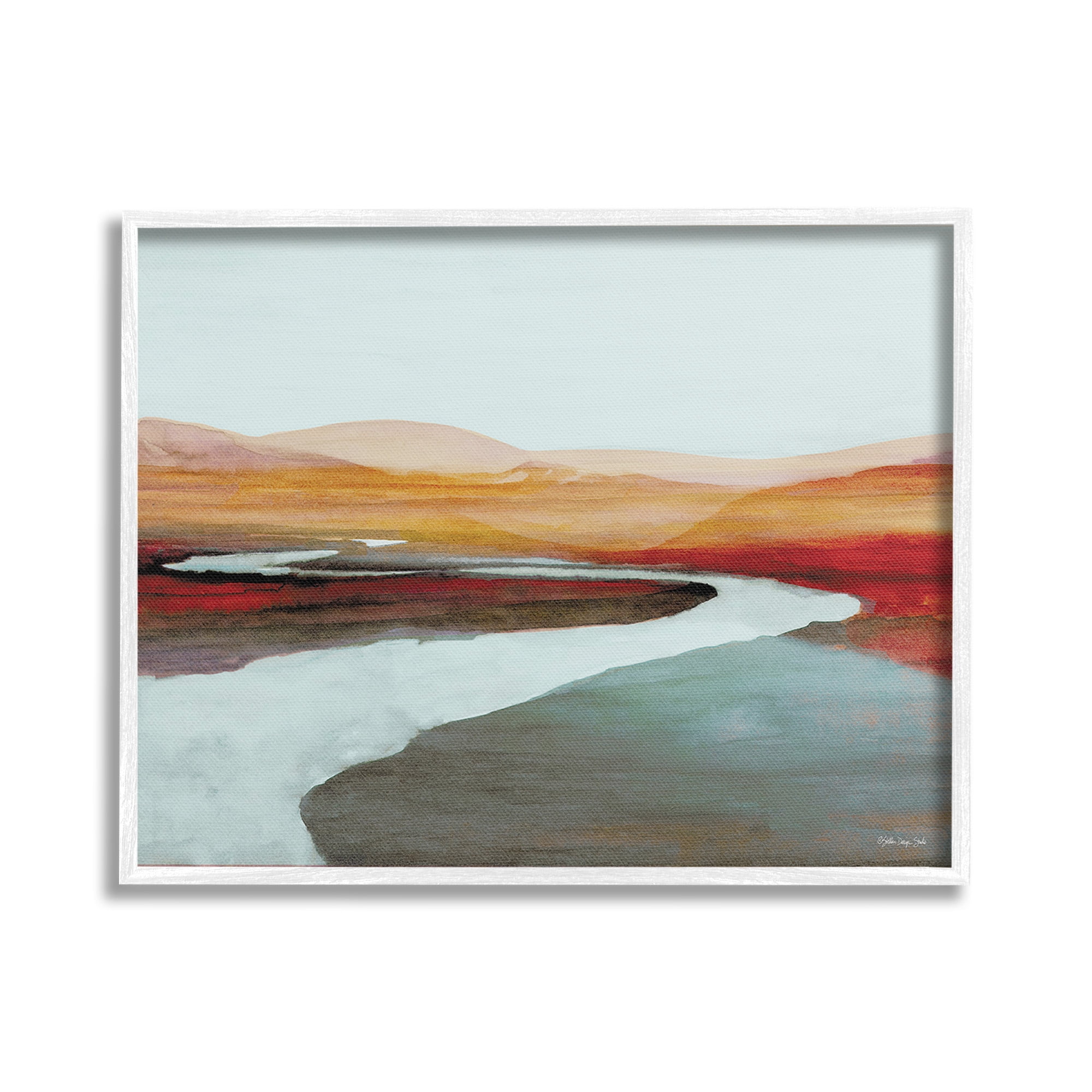 Stupell Industries Flowing River Landscape Landscape Painting White Framed Art Print Wall Art, 20 x 16