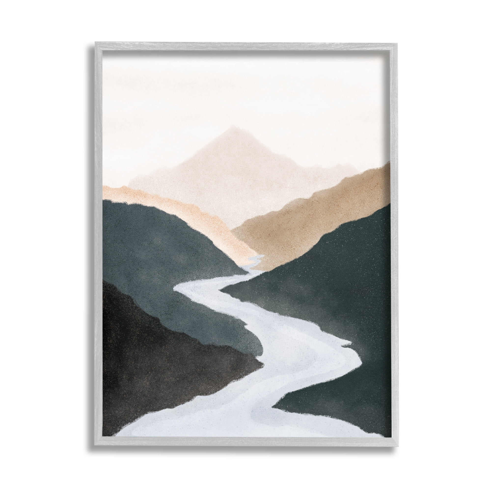 Stupell Industries Flowing River Nature Landscape Foggy Distant Mountain Painting Gray Framed Art Print Wall Art, Design by JJ Design House LLC