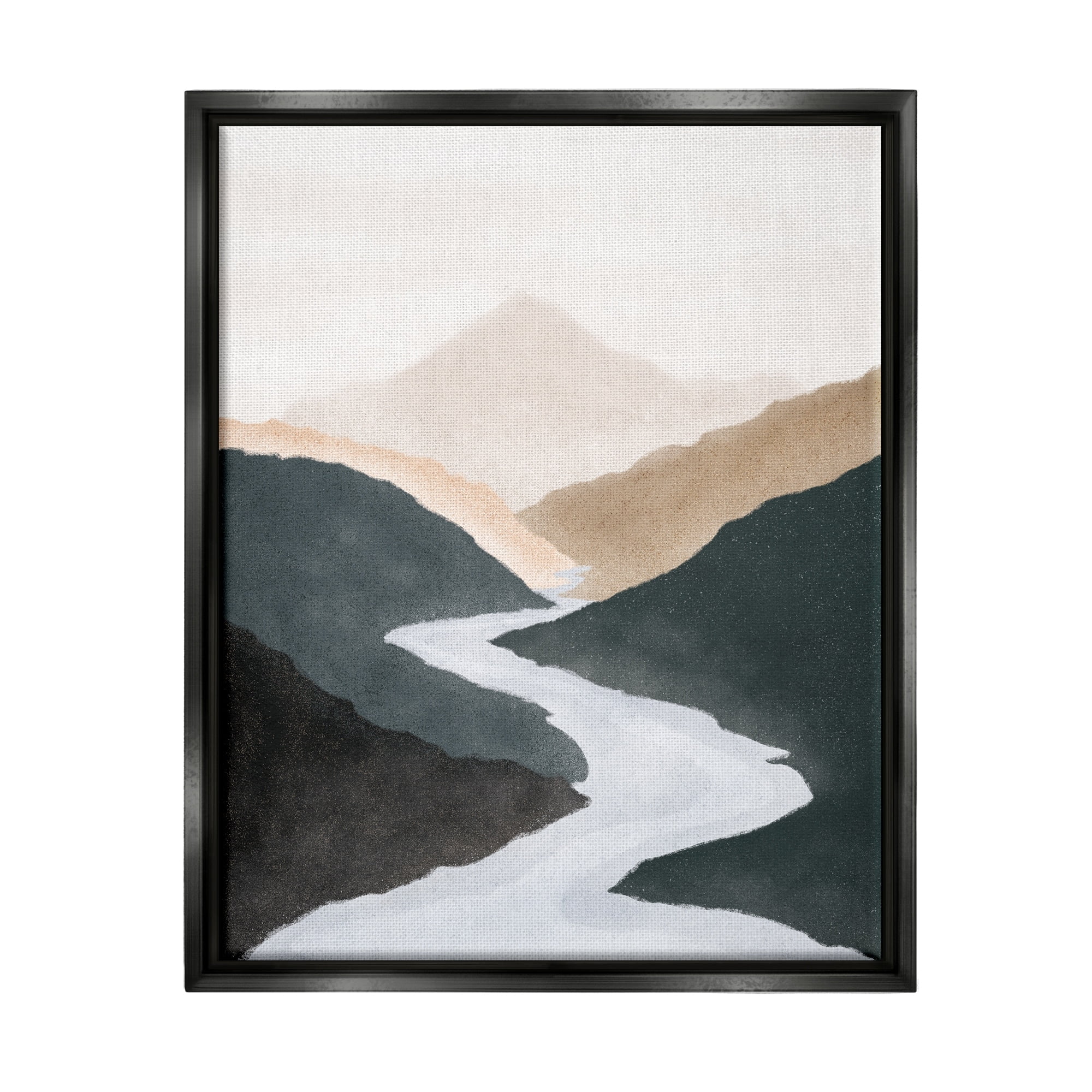 Stupell Industries Flowing River Nature Landscape Foggy Distant Mountain Painting Jet Black Floating Framed Canvas Print Wall Art, Design by JJ Design House LLC