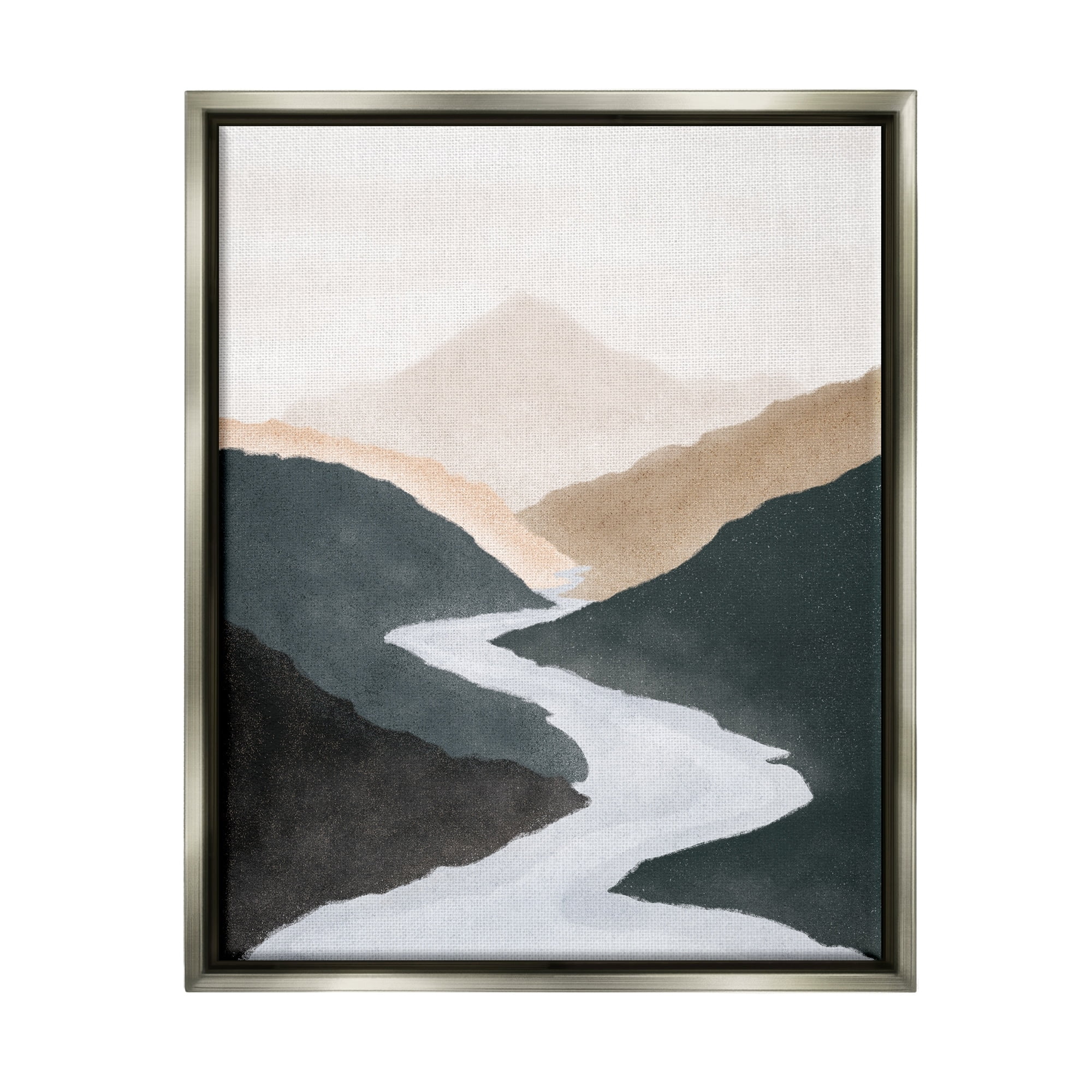 Stupell Industries Flowing River Nature Landscape Foggy Distant Mountain Painting Luster Gray Floating Framed Canvas Print Wall Art, Design by JJ Design House LLC