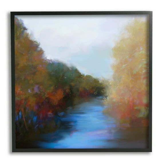 Stupell Industries Flowing River Nature Trees Foliage Coastal Painting Black Framed Art Print Wall Art