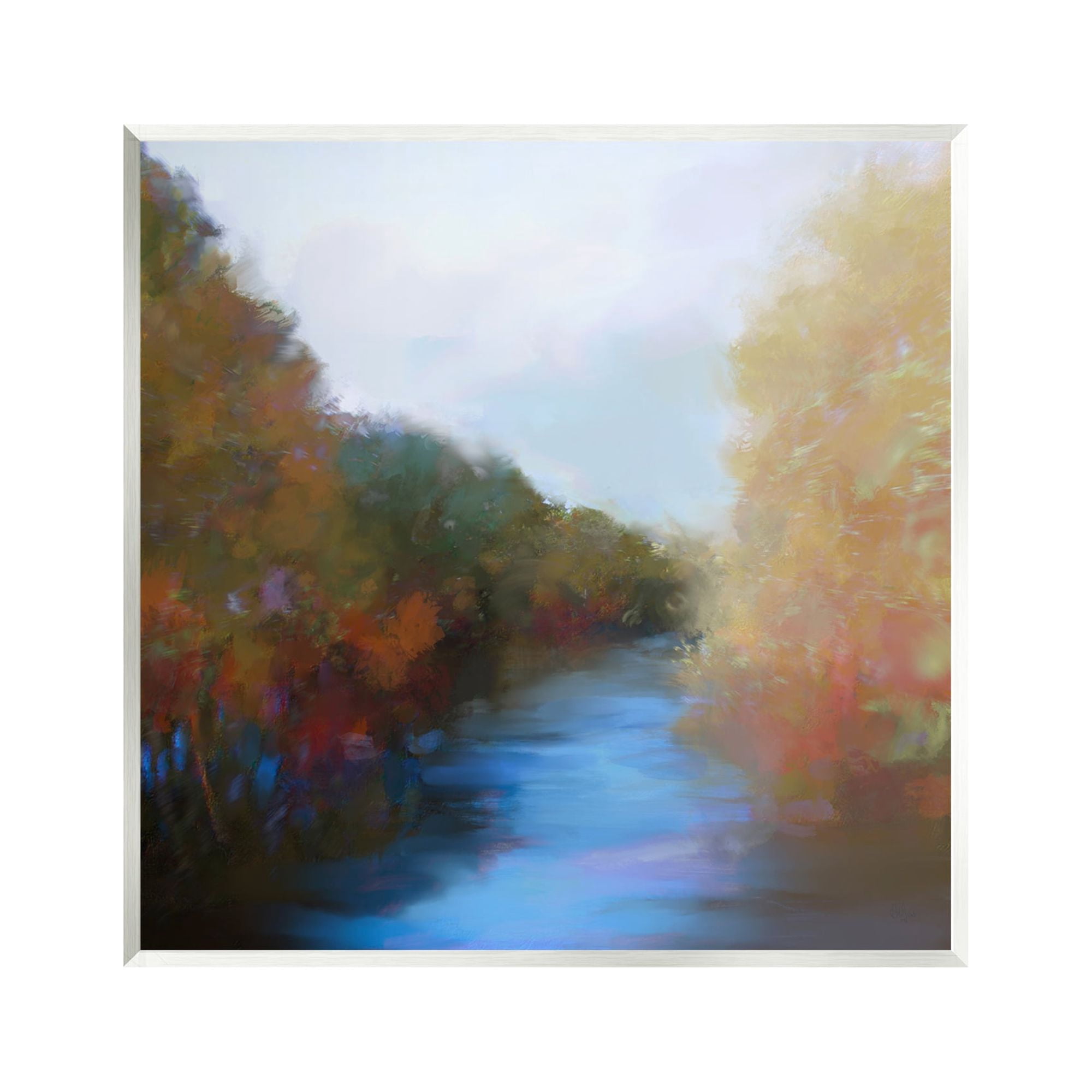 Stupell Industries Flowing River Nature Trees Foliage Coastal Painting Unframed Art Print Wall Art