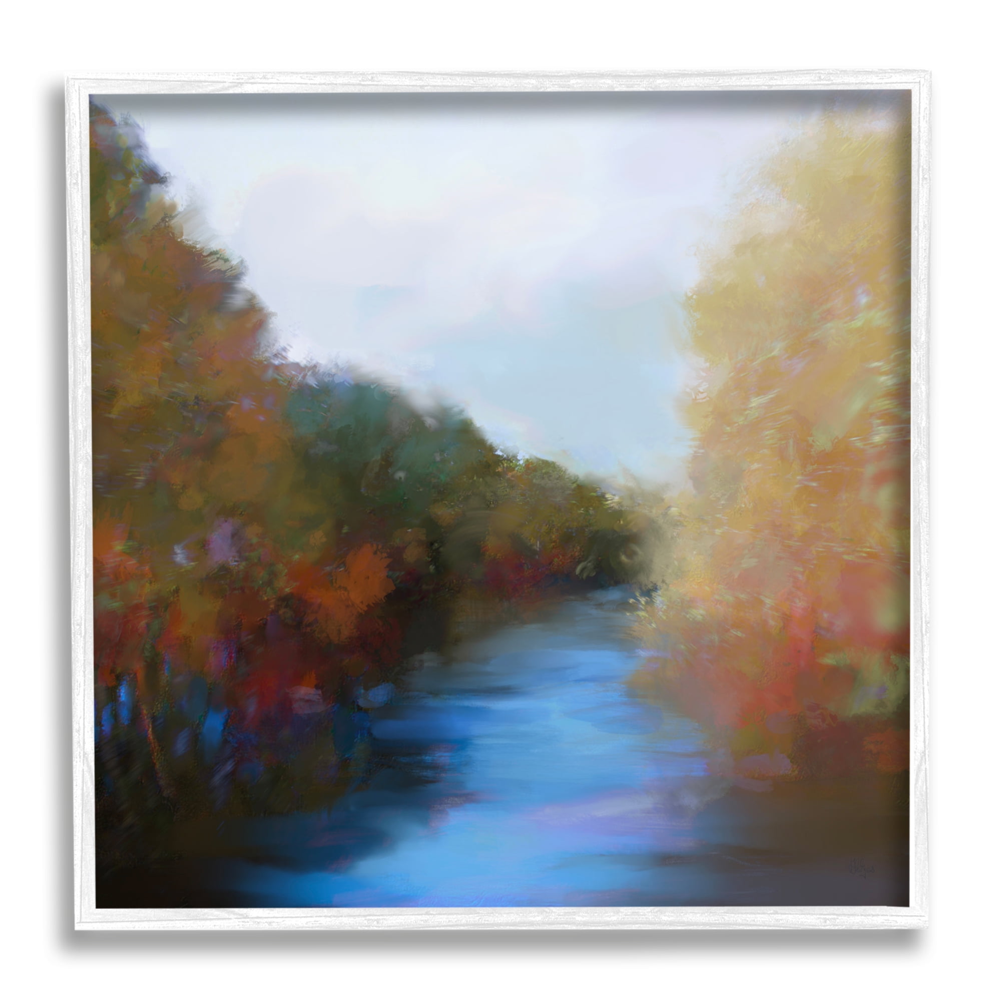 Stupell Industries Flowing River Nature Trees Foliage Coastal Painting White Framed Art Print Wall Art
