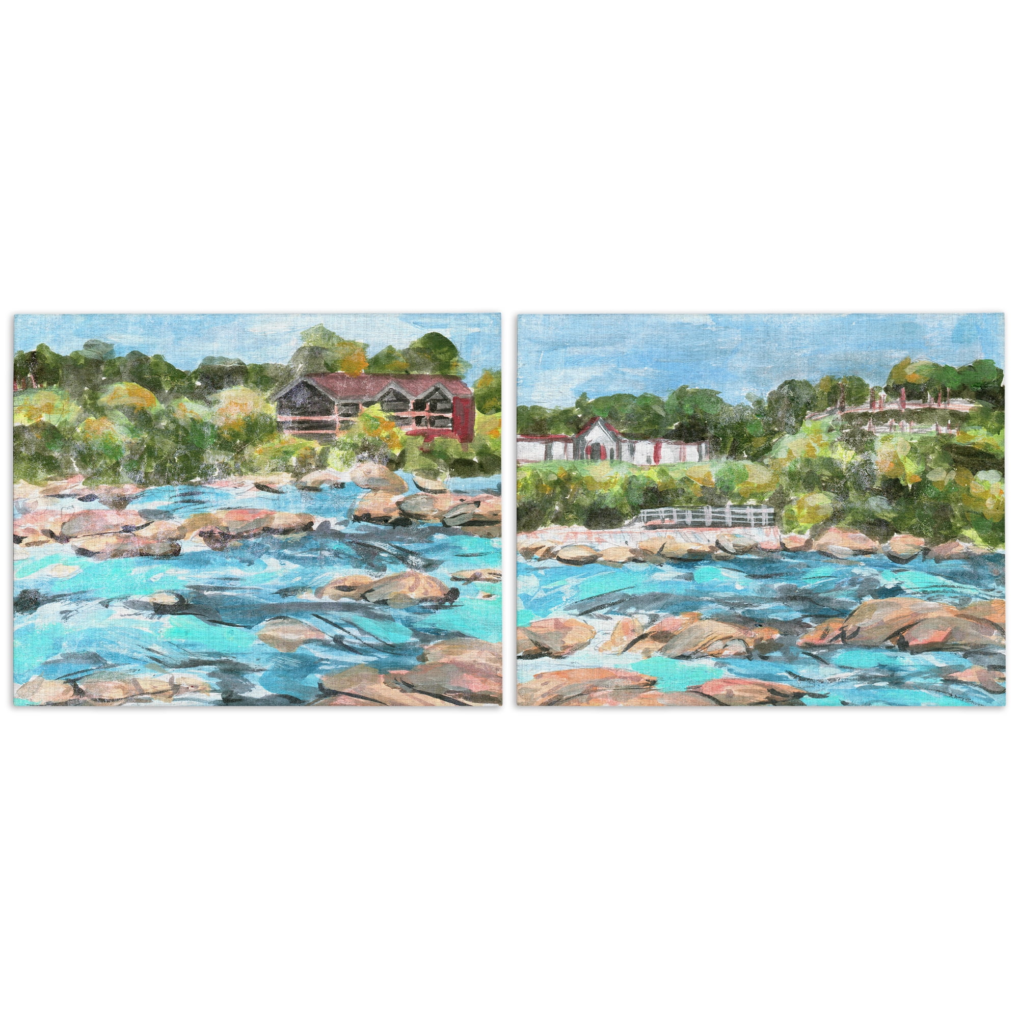 Stupell Industries Flowing River Rocks Nautical & Beach Painting Wrapped Canvas Art Print Wall Art, 20 x 16, Set of 2