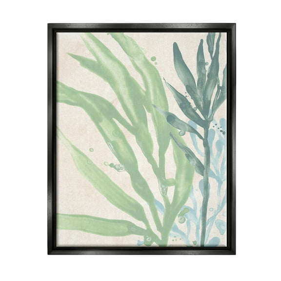Stupell Industries Flowing Seaweed Underwater Plant Graphic Art Jet Black Floating Framed Canvas Print Wall Art, Design by June Erica Vess