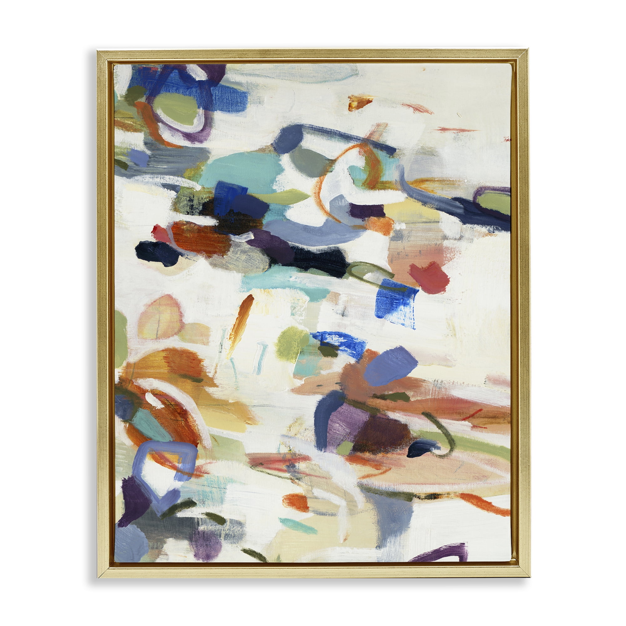 Stupell Industries Flowing Stippled Brushstrokes Gold Framed Floater Canvas Wall Art, design by Lisa Ridgers