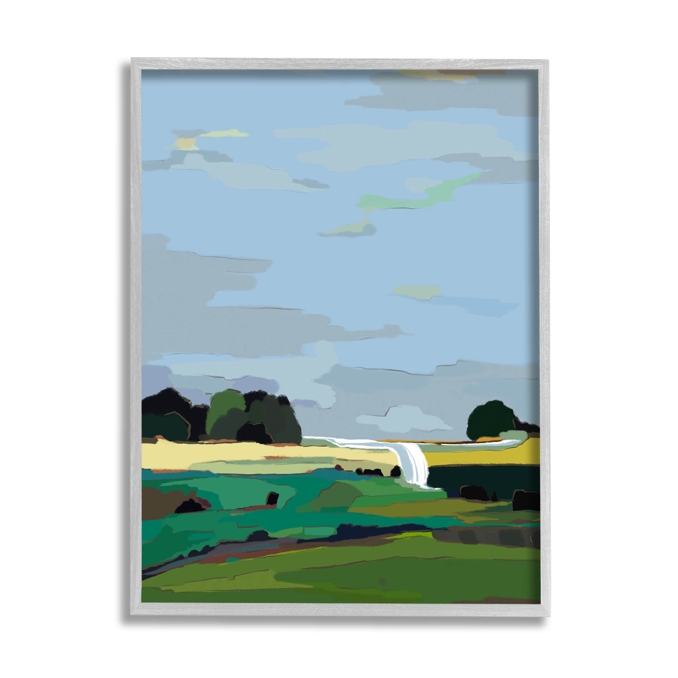 Stupell Industries Flowing Stream Rural Landscape Graphic Art Gray Framed Art Print Wall Art, Design by Nikita Jariwala