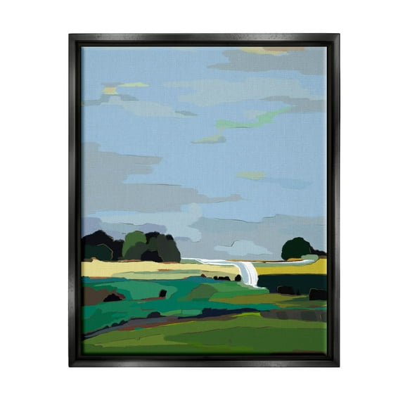 Stupell Industries Flowing Stream Rural Landscape Graphic Art Jet Black Floating Framed Canvas Print Wall Art, Design by Nikita Jariwala