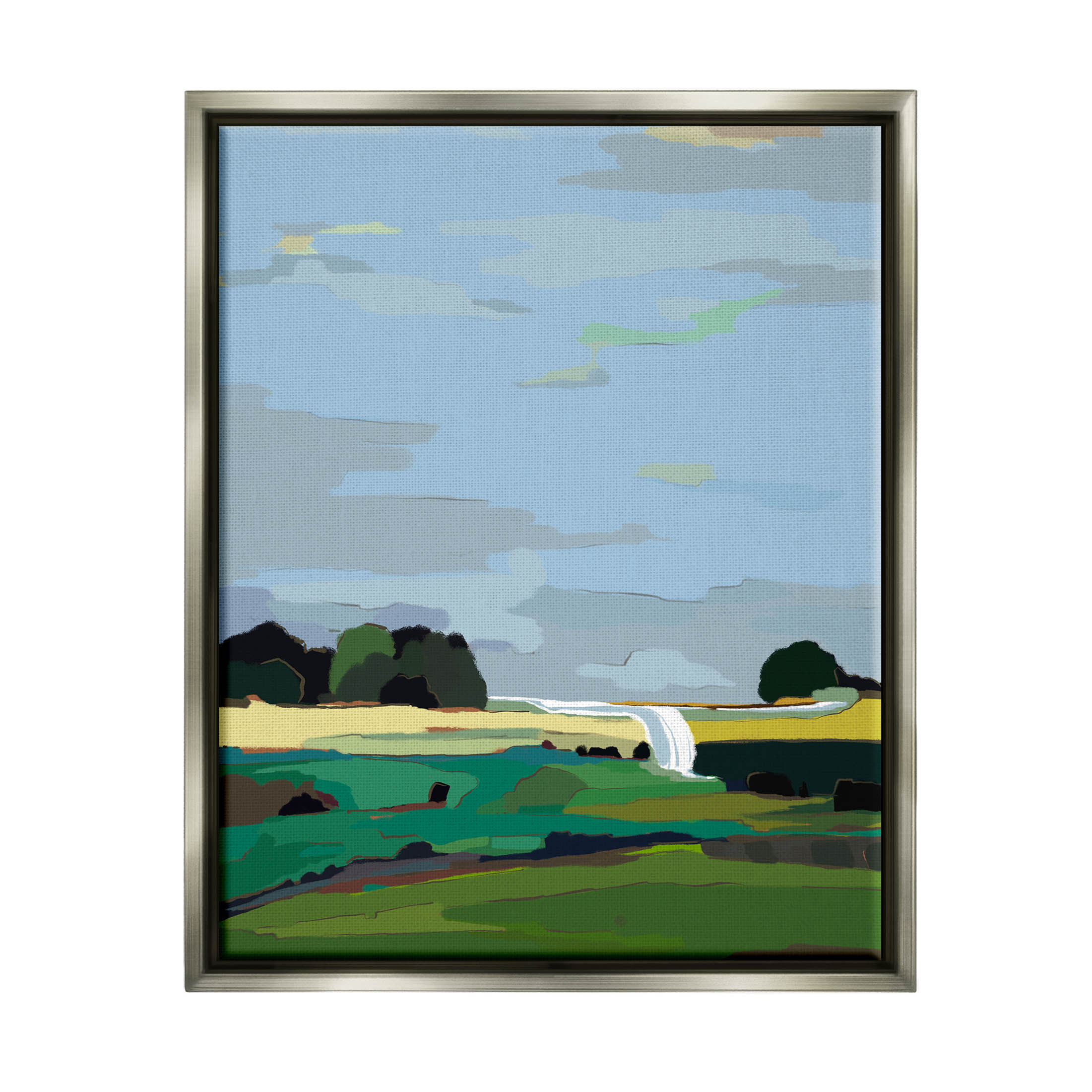 Stupell Industries Flowing Stream Rural Landscape Graphic Art Luster Gray Floating Framed Canvas Print Wall Art, Design by Nikita Jariwala