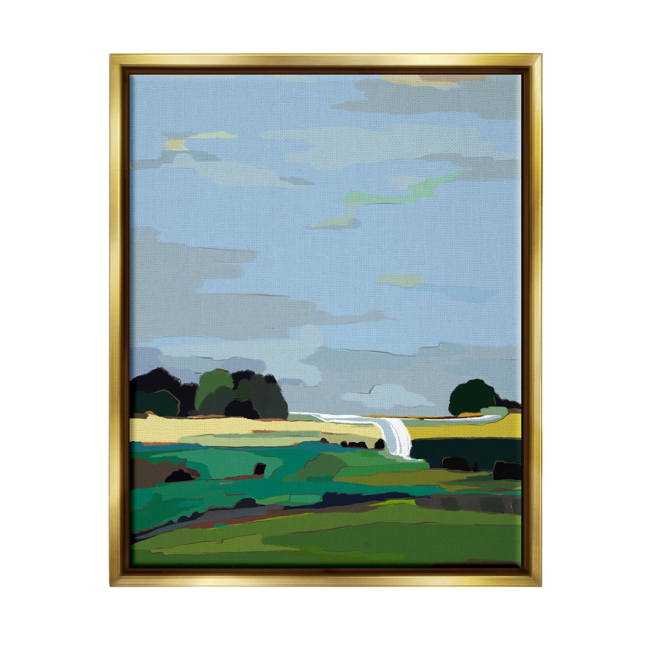 Stupell Industries Flowing Stream Rural Landscape Graphic Art Metallic Gold Floating Framed Canvas Print Wall Art, Design by Nikita Jariwala