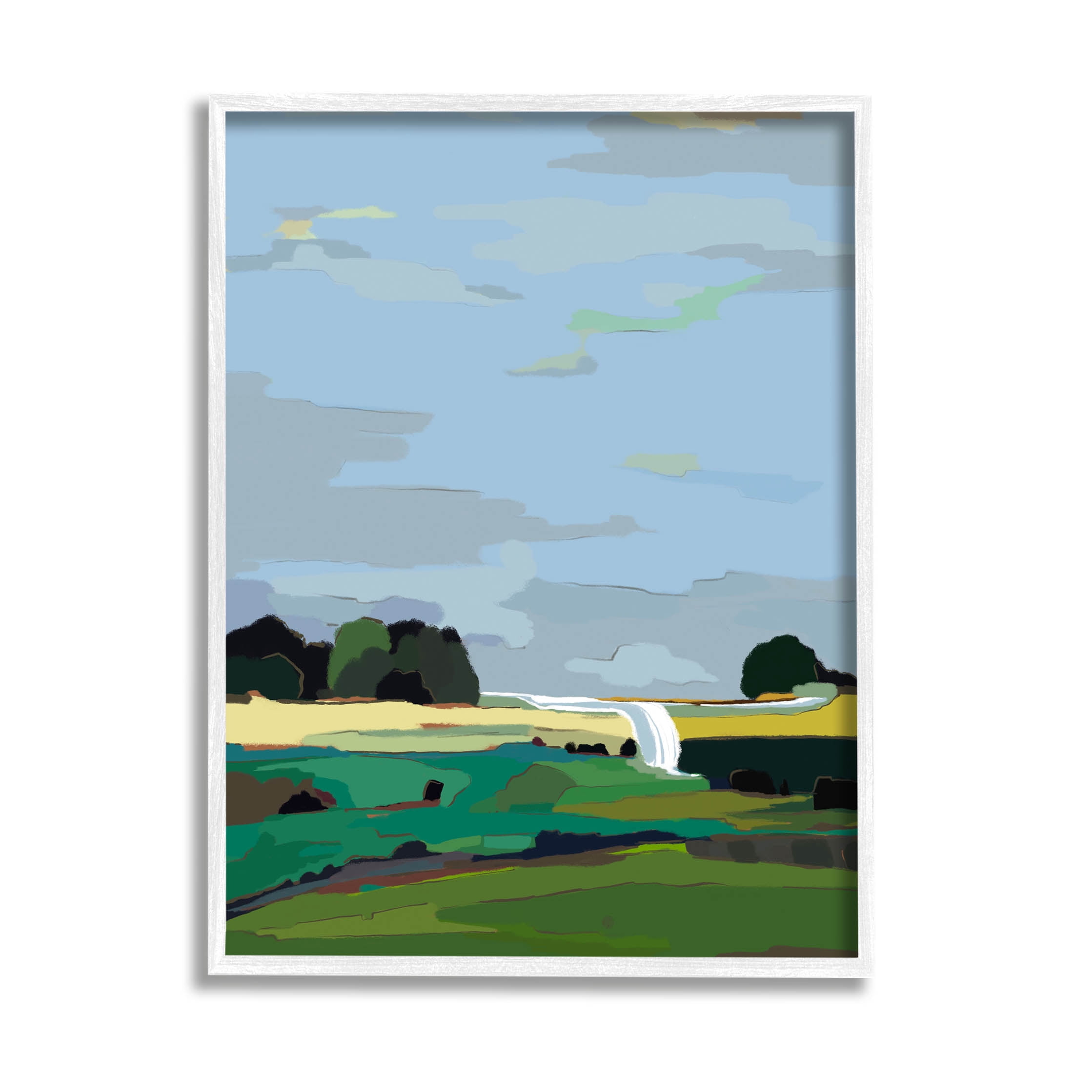 Stupell Industries Flowing Stream Rural Landscape Graphic Art White Framed Art Print Wall Art, Design by Nikita Jariwala