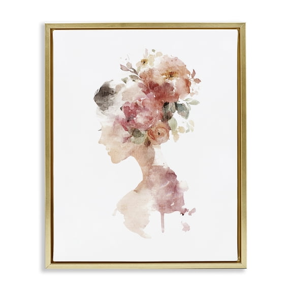 Stupell Industries Contemporary Flowing With Petals Portrait Gold Floating Frame Canvas Art, 17 x 21, by Svetlana Aleynikova