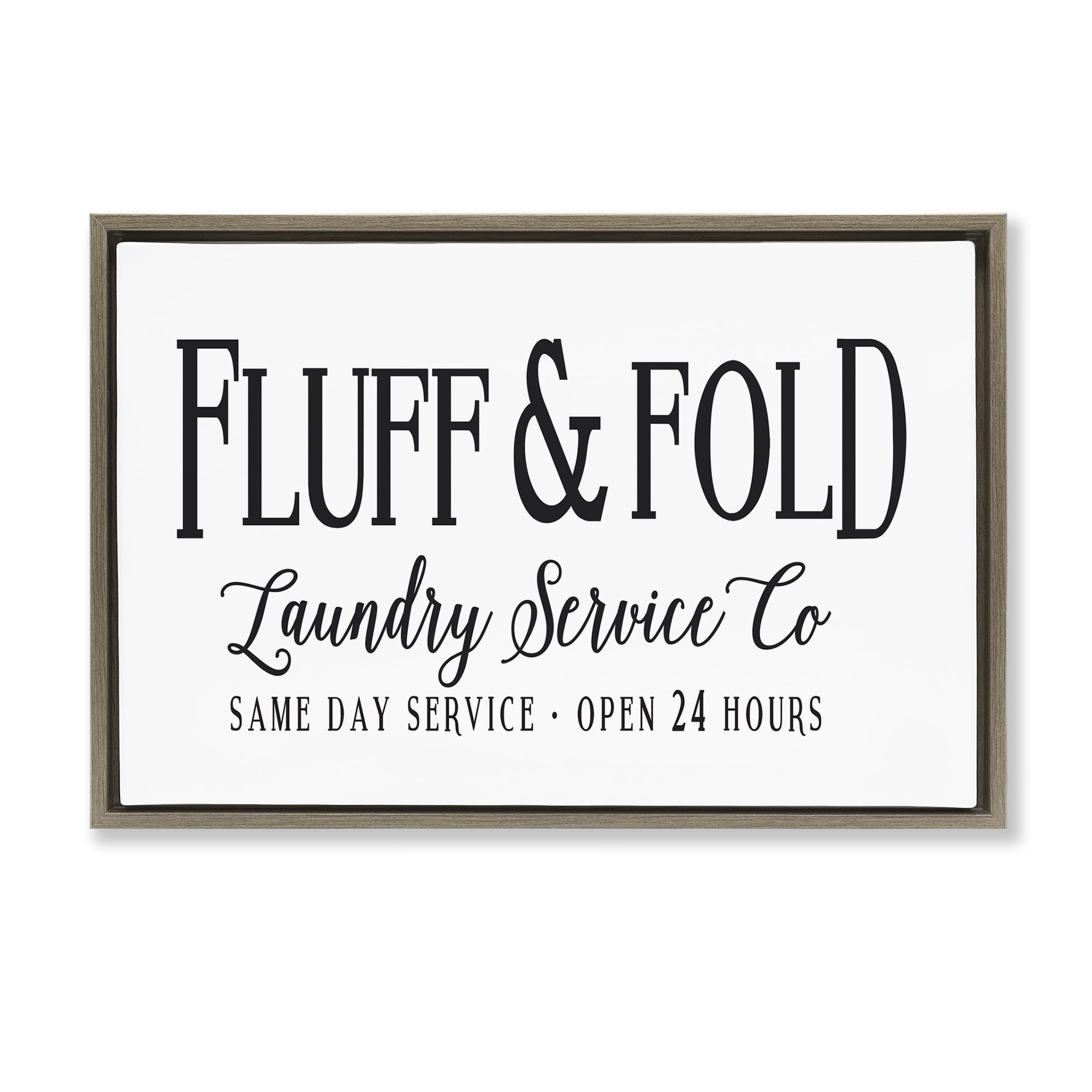 Stupell Industries Fluff & Fold Laundry Bath & Laundry Painting Brown Floater Framed Canvas Art Print Wall Art, 25 x 17