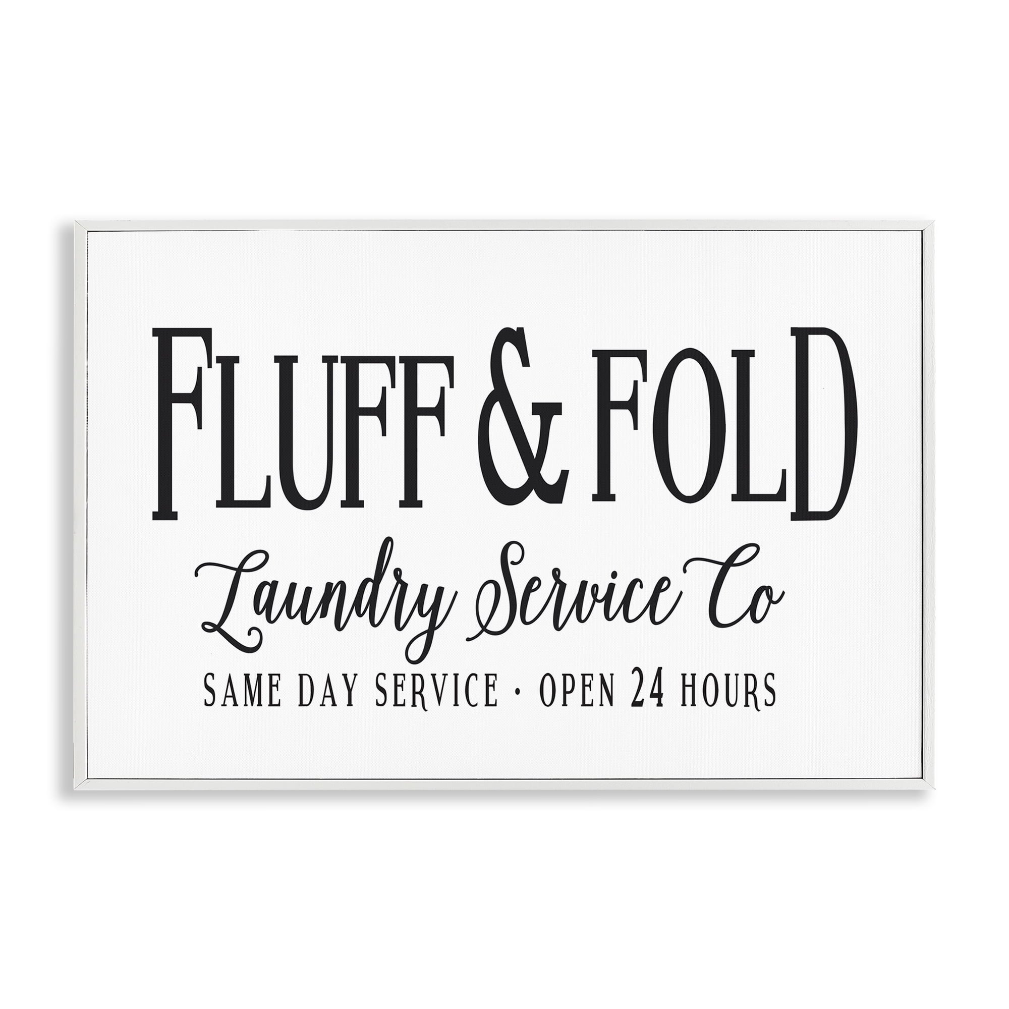 Stupell Industries Fluff & Fold Laundry Bath & Laundry Painting White Framed Art Print Wall Art, 18 x 12