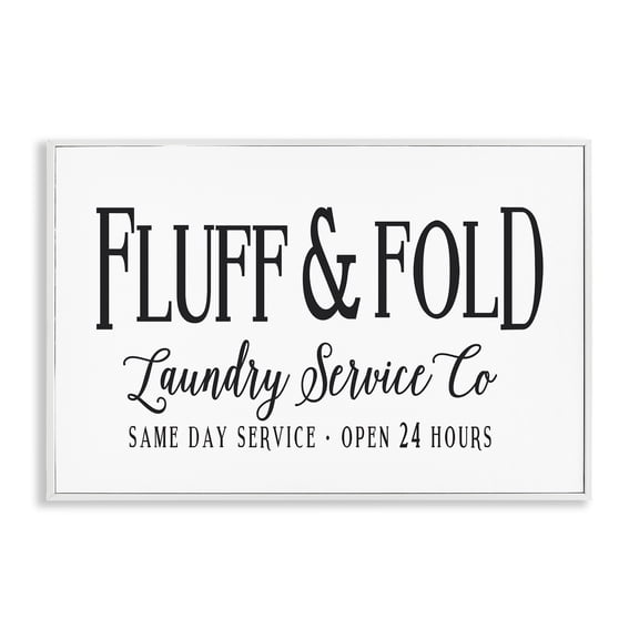 Stupell Industries Fluff & Fold Laundry Bath & Laundry Painting White Framed Art Print Wall Art, 18 x 12