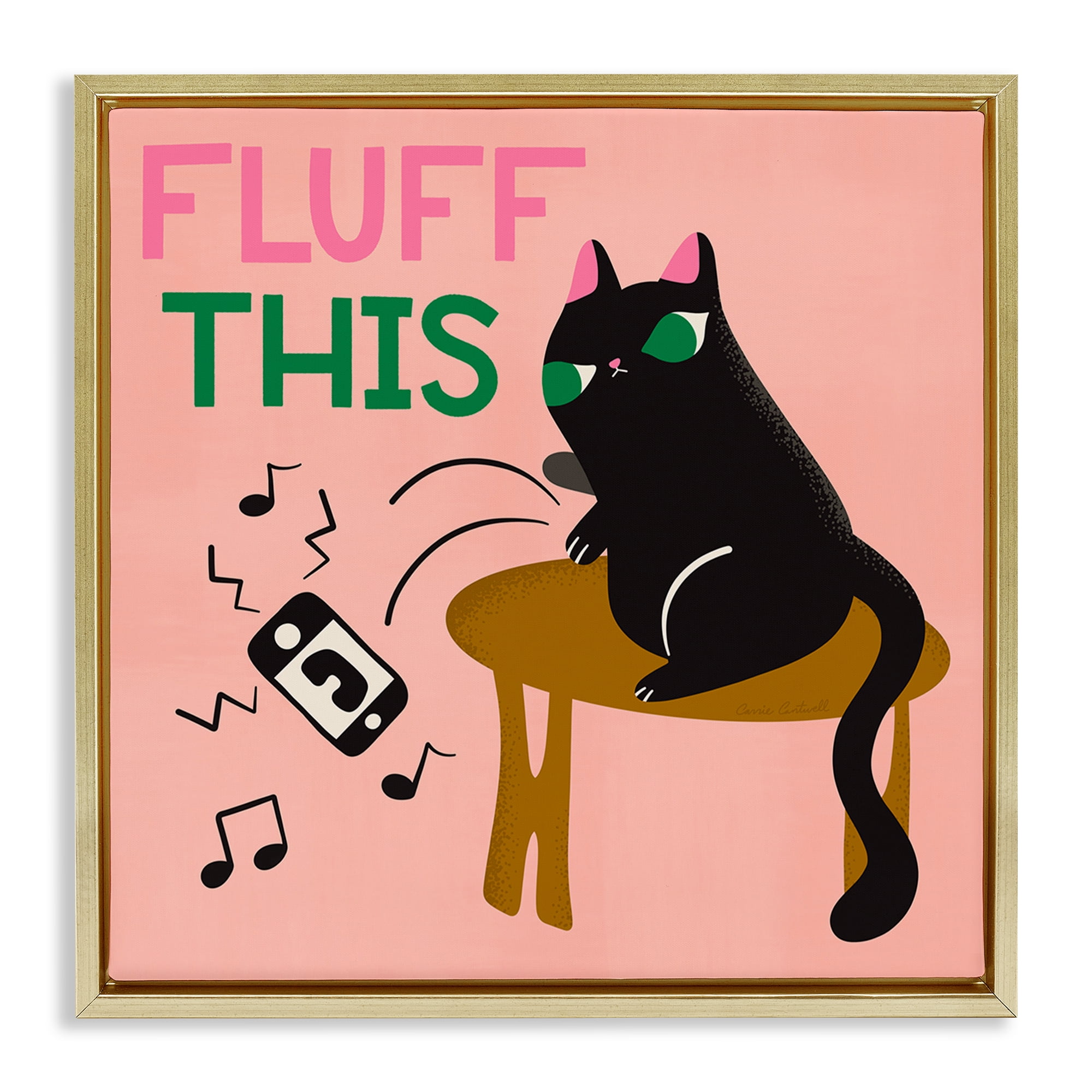 Stupell Industries Fluff This Angry Cat Animals & Insects Painting Gold Floater Framed Canvas Art Print Wall Art, 18 x 18