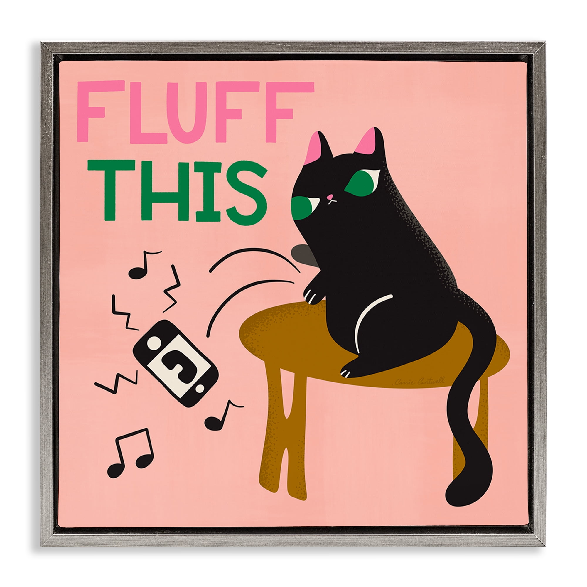 Stupell Industries Fluff This Angry Cat Animals & Insects Painting Gray Floater Framed Canvas Art Print Wall Art, 25 x 25